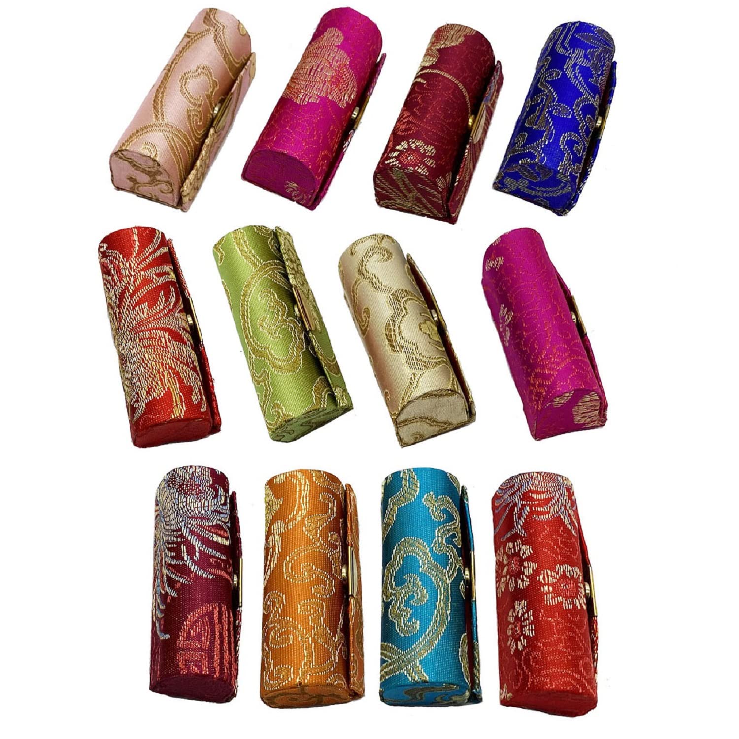 MIAO JIN12PCS Lipstick Case with Mirror Lipstick Case Storage Case Mini Portable Floral Jewelry Case Cosmetic Case (Random Color)