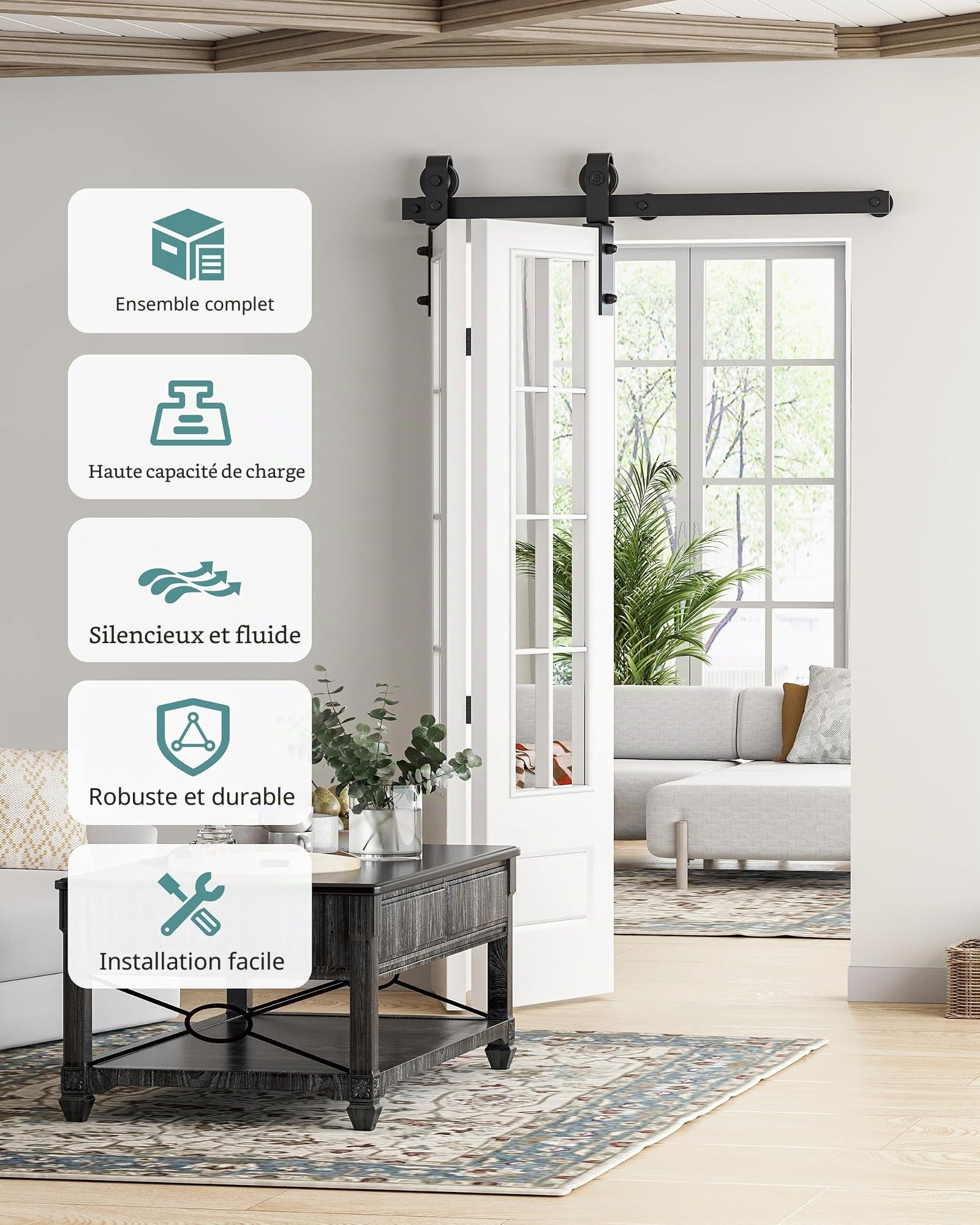 Signstek Kit complet de ferrures de porte coulissante à double volet, 1 m, pour système de ferrure directionnel unilatéral, système de porte coulissante pliante pour bois double porte 45,72 cm