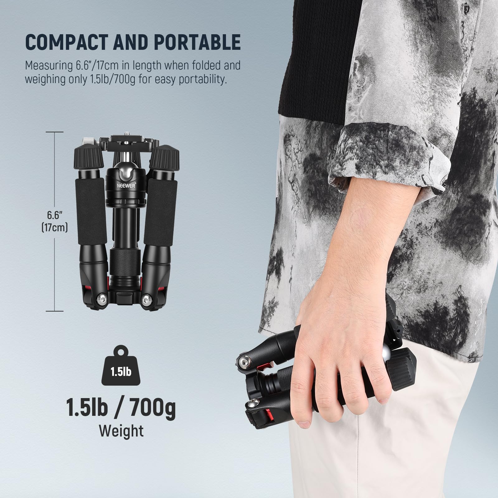 NEEWER Mini statyw stołowy, 20" stop aluminium, przenośny stojak podróżny, głowica kulowa 360°, płytka szybkiego montażu 1/4" do lustrzanek cyfrowych, nagrywania wideo maks. obciążenie 11 kg