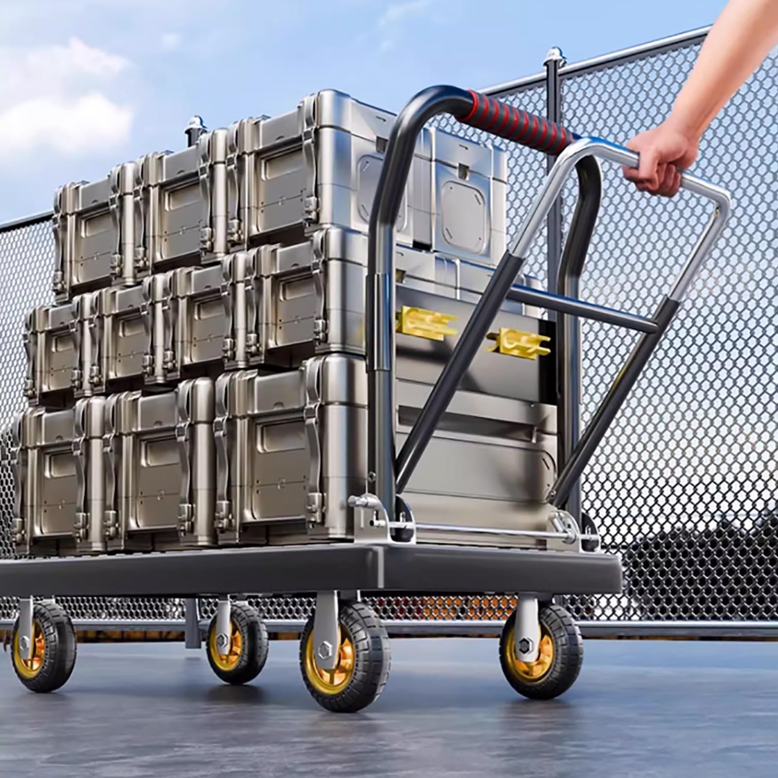 Carrello Pieghevole Resistente con Ruote - capacità di carico 750 kg (1650 libbre) per Magazzino, casa e Mercato - Carrello Portatile Blu per Un Facile Trasporto e stocca