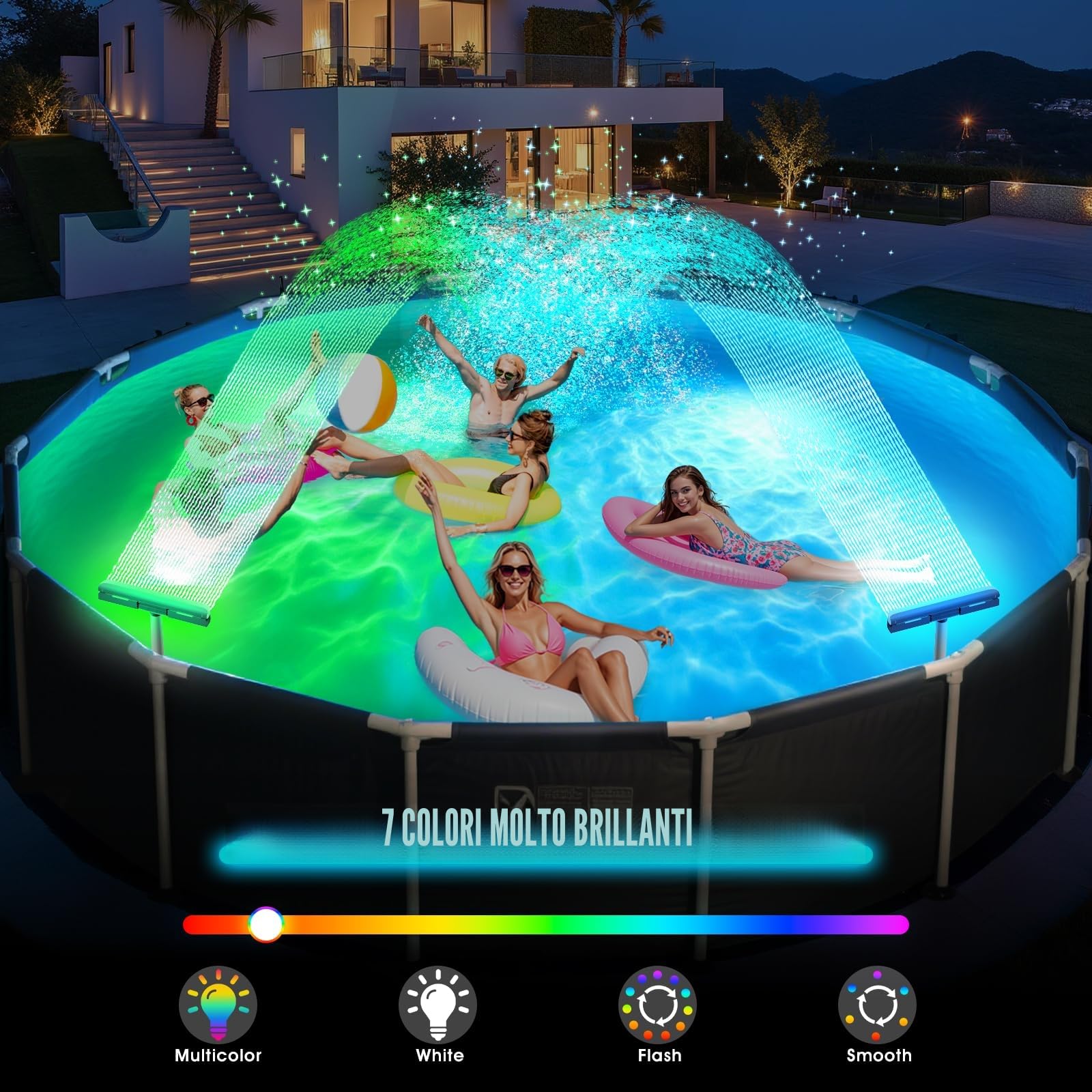 KingSom Cascata per piscina con luce LED, fontana con telecomando e bottoni, fontana per piscina all'aperto e piscina scavata-Viola