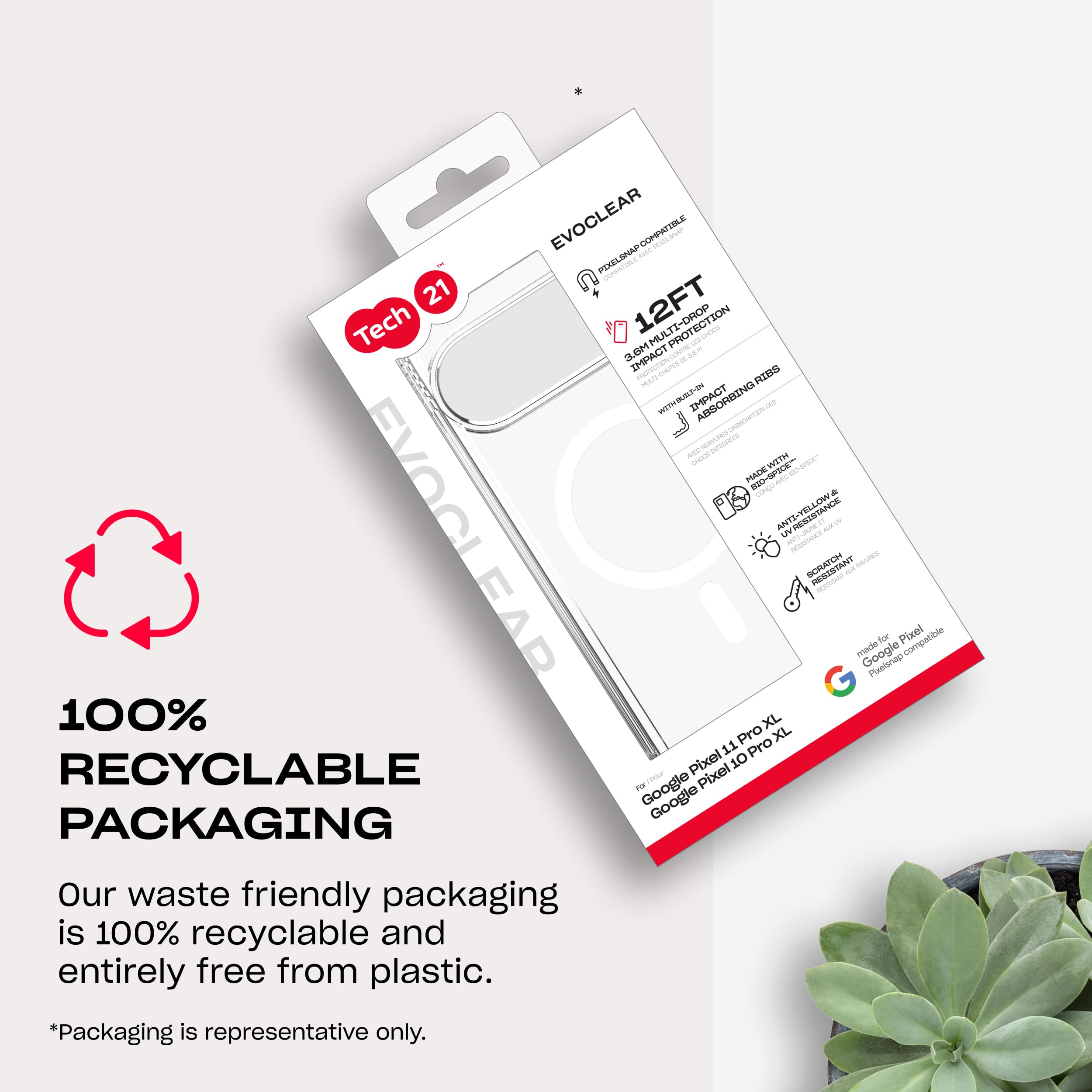 tech21 EvoClear - Funda con imán para Pixel 11 Pro XL | Transparente