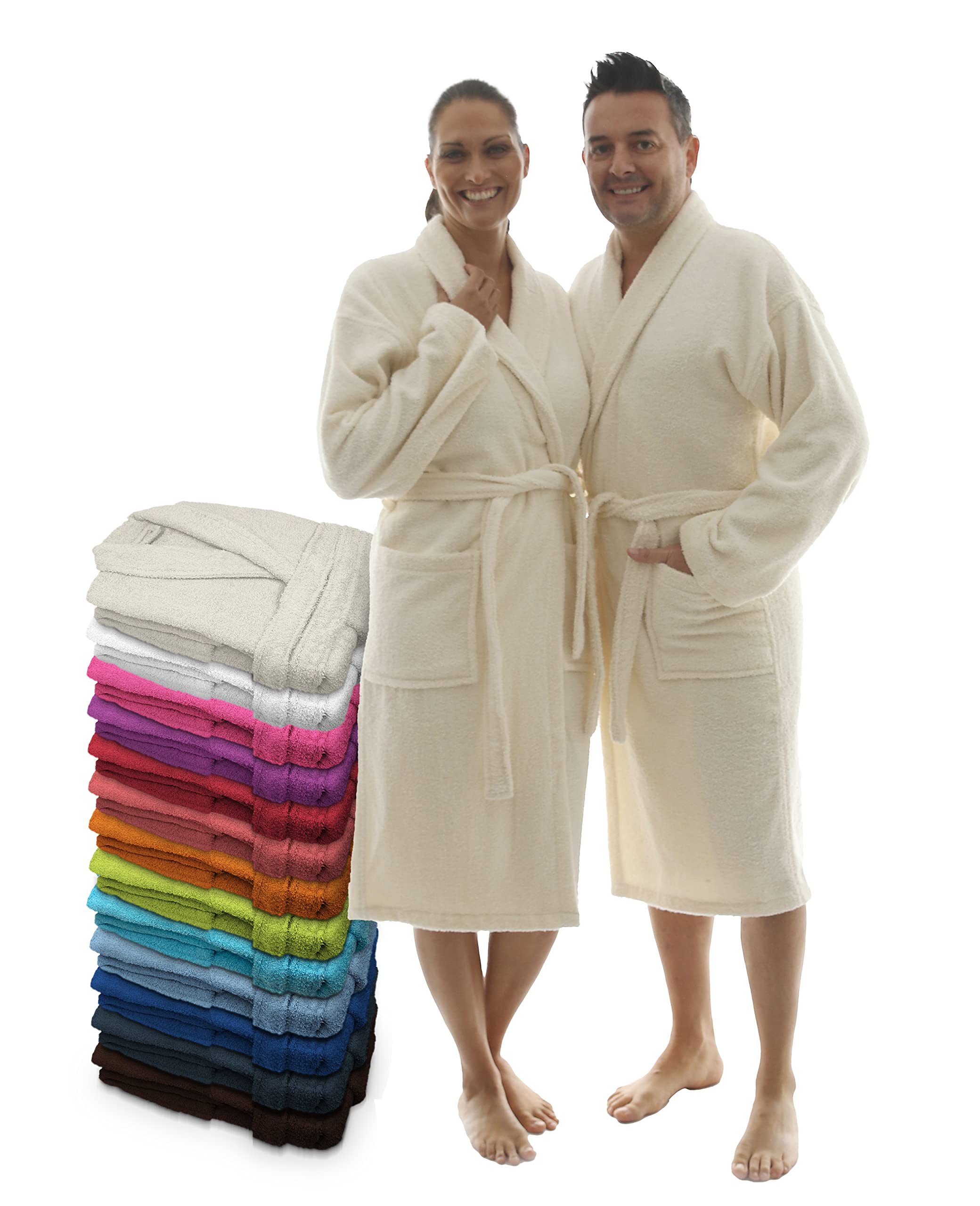 LEBENGOOD Uniseks badjas voor dames en heren, 100% Amerikaanse badstof, 400 g, met riem, tassen, douche, zachte ochtendjas, handdoek (L, koraal), Lichtblauw, XL