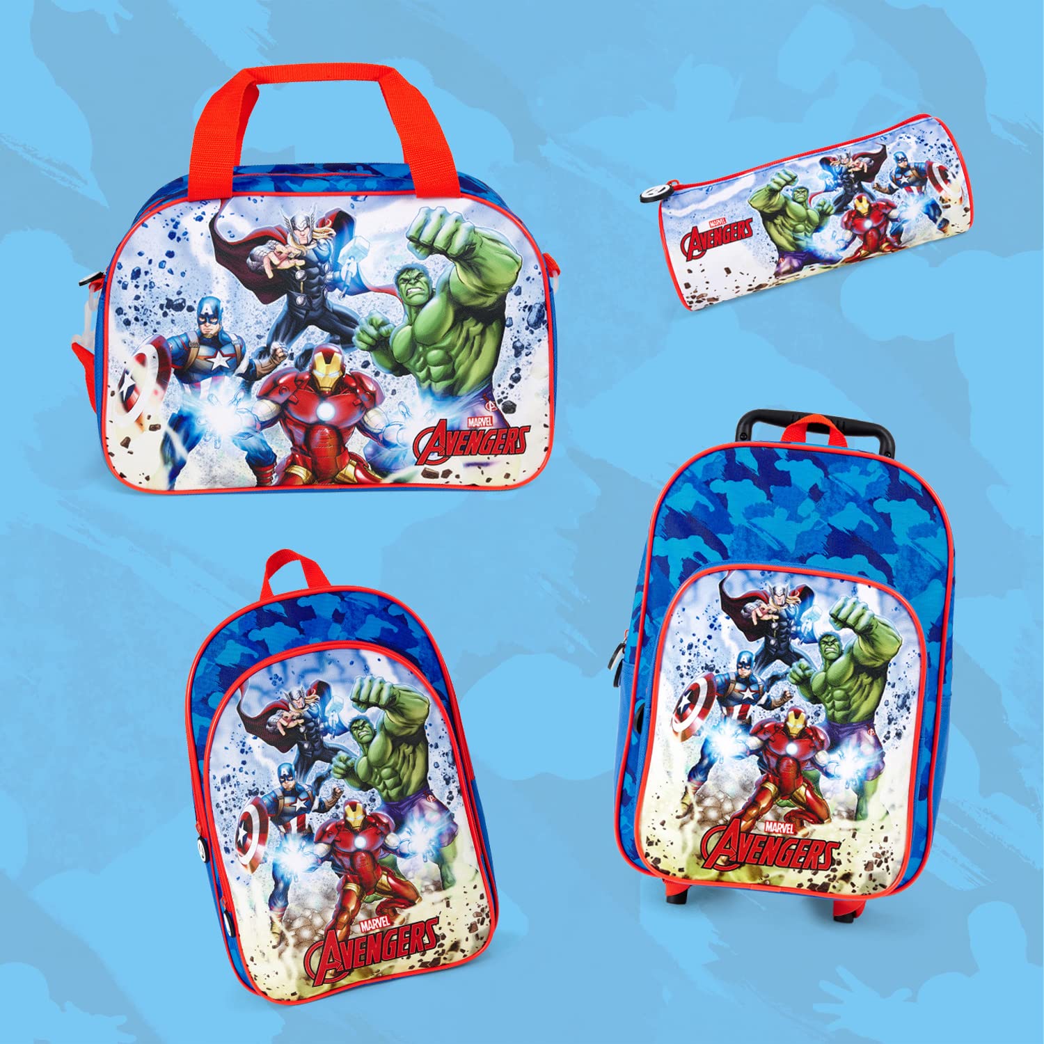PERLETTI Borsone Palestra Bambino Marvel Avenger Blu Rosso - Borsa da Viaggio Bambini Supereroi Capiente Leggera - Borsa Sportiva Bimbo Palestra Piscina Danza Viaggi Tempo Libero - 28x41,5x21cm