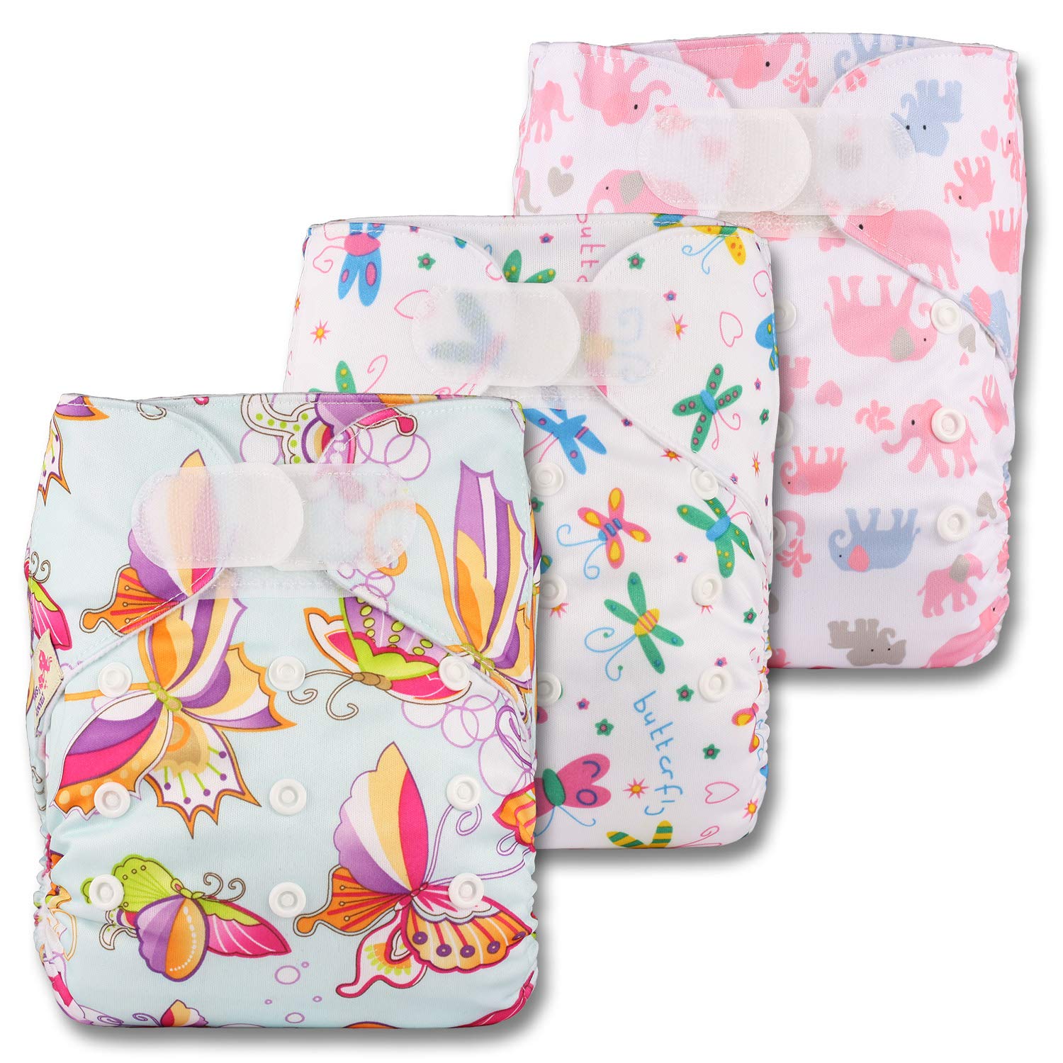Littles & Bloomz, Reusable Pocket Cloth Nappy, Fastener: Hook-Loop, Set of 3, Patterns 303, Without Insert โ image 1