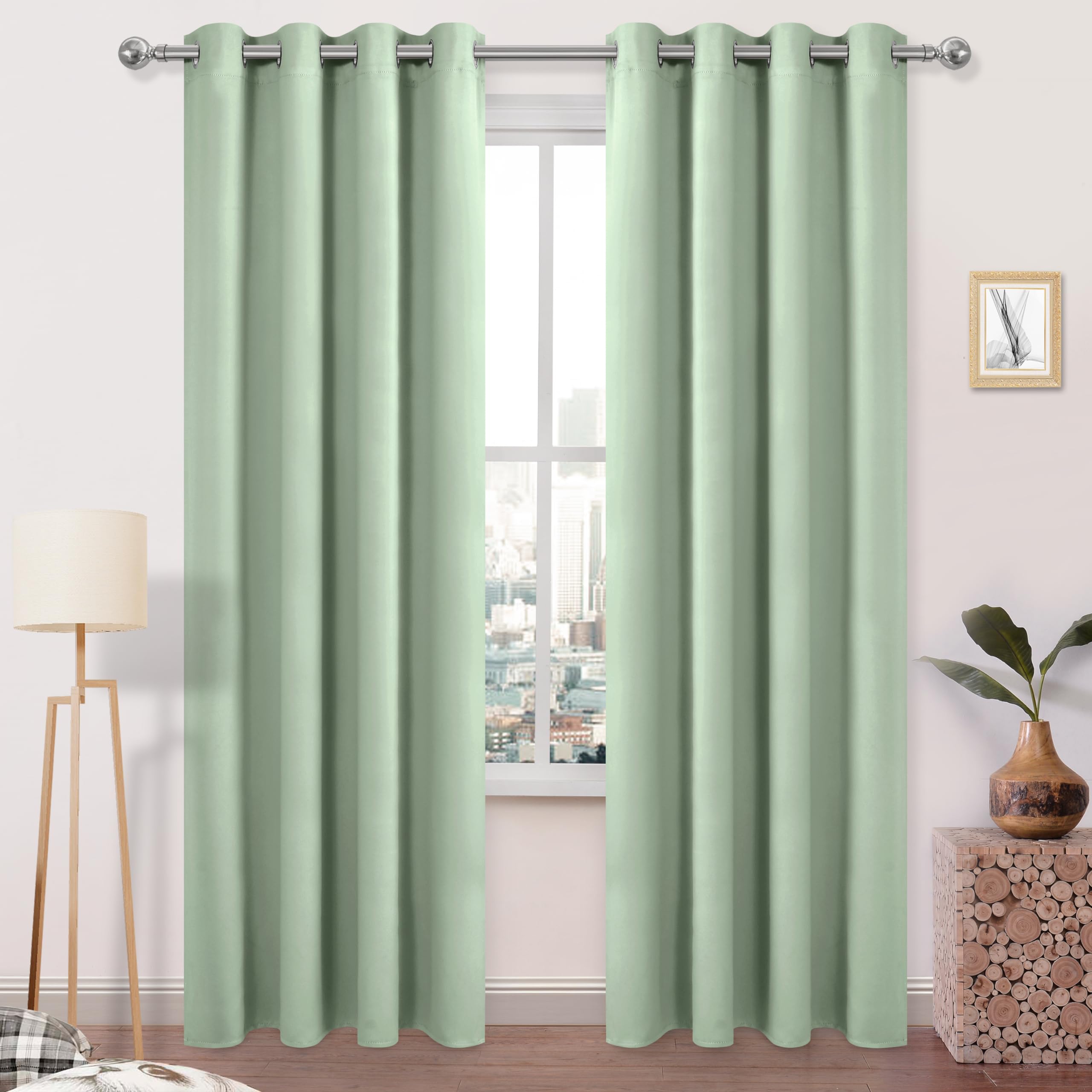 DWCN Light Green Blackout Curtains for Windows, 52x84 inches Long, 2 Sun Blocking Drapes for Living Room, Bedroom, Dining Room, Kitchen — image 1