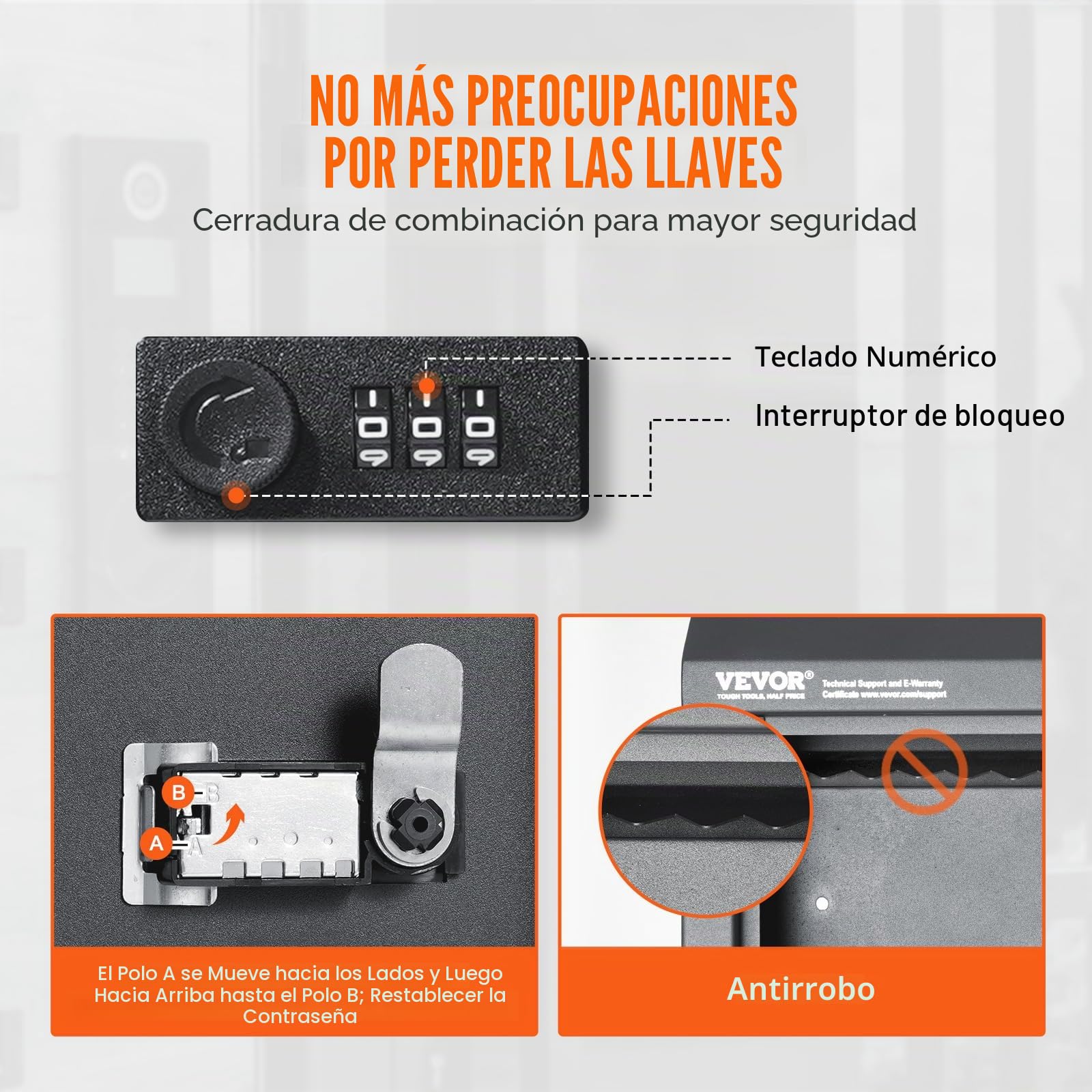 VEVOR Buzón Empotrable de Puerta 305x155x360 mm Acero Resistente Cerradura con Código de Combinación Gris