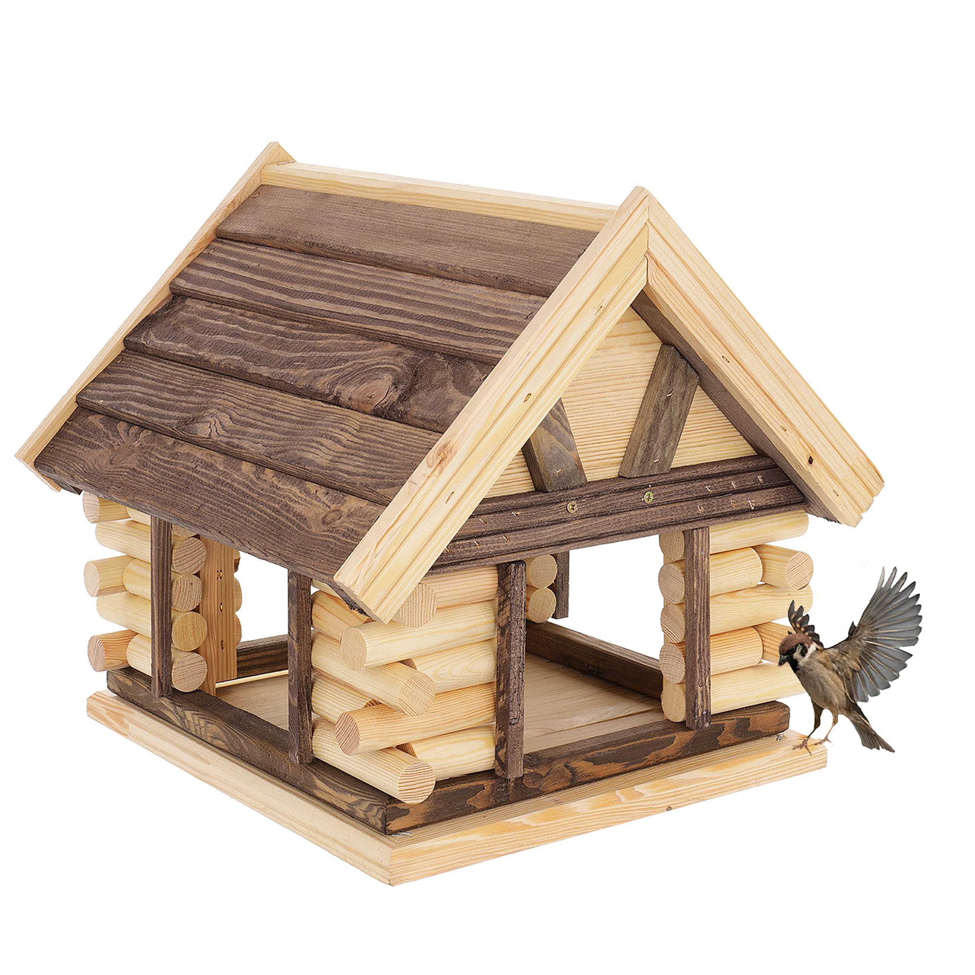 Mazur Vogelfutterhaus groß XXL 39,5x38x34,5cm I Vogelfutterspender aus Holz stehend I Futterstation für Vögel I Vogelfutterhaus zum bemalen für Kinder