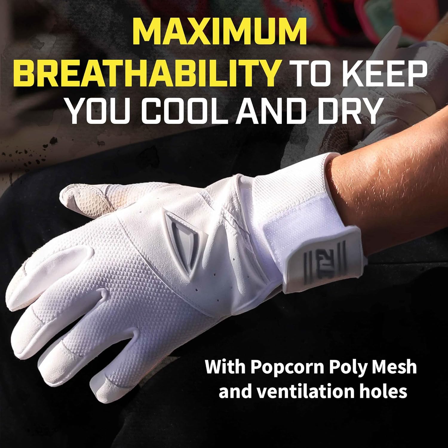 3N2 ProTouch Leather Batting Glove with Strong Grip, Breathable Mesh, and Secure Neoprene Wrist for Baseball and Softball Adult Athletes