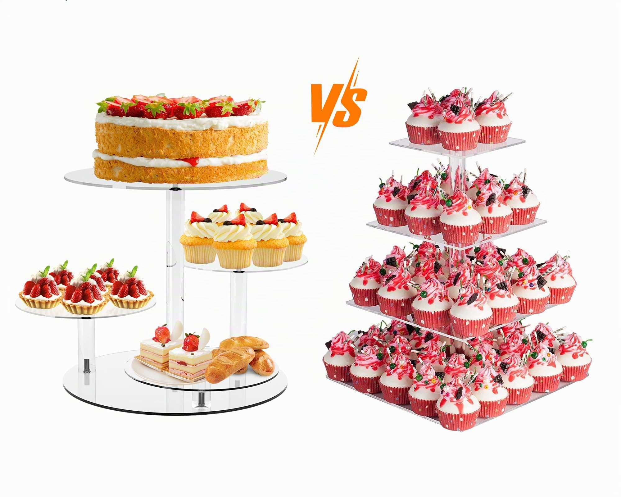 YestBuy Cupcake Stand, 4 Tier Cupcakes und Kuchen Kamm für 8-12 Inch Kuchen, Tiered Cupcake Tree Tower, Clear Dessert Display Stand für Dessert Tisch Hochzeit Geburtstag Party