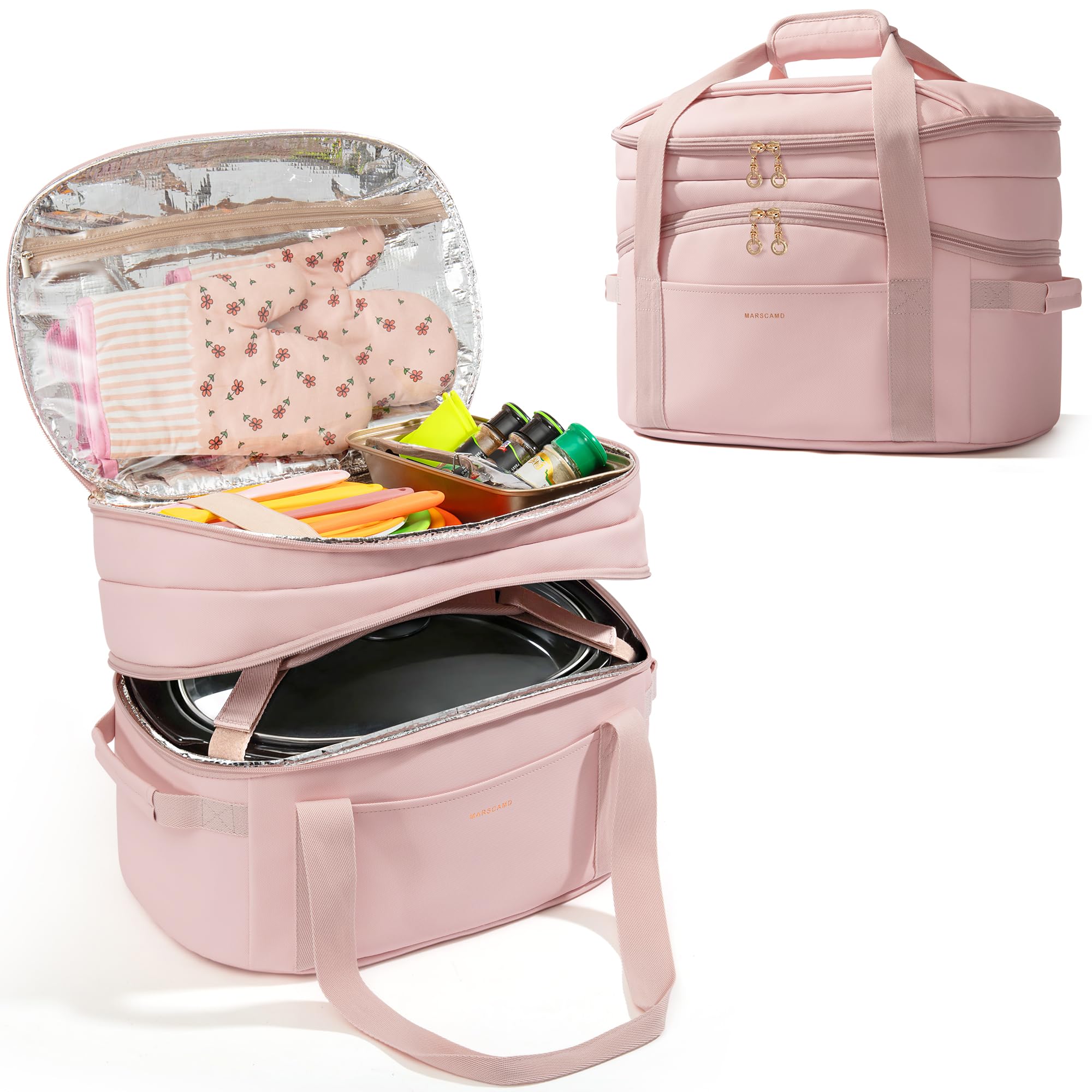 Double Layers Slow Cooker Carrying Bag Compatible with 6-8 Quart Crockpot and Hamilton Beach Slow Cooker Insulated Carrier