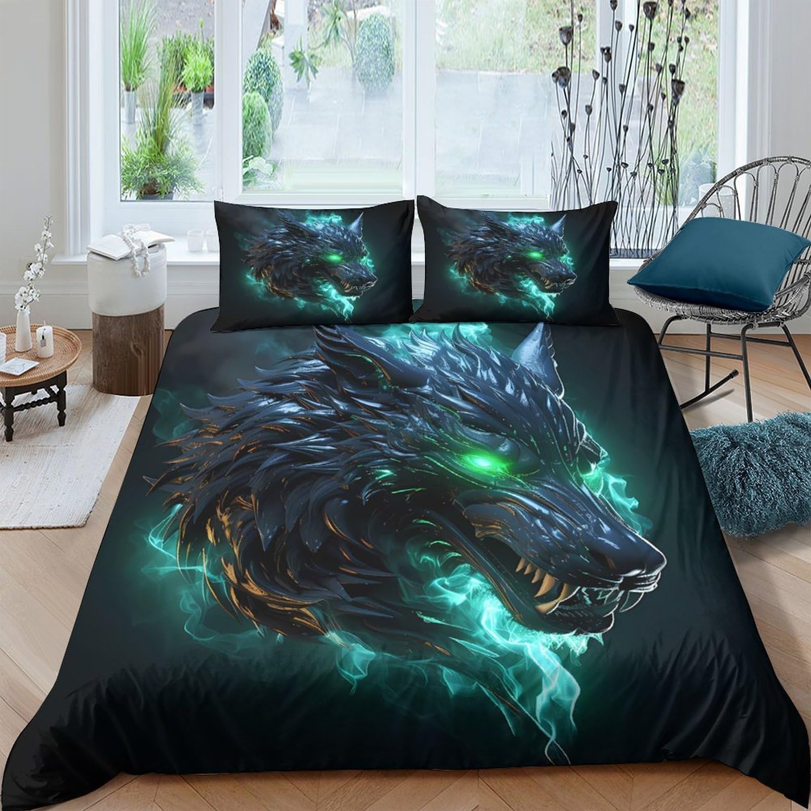 Ctjqhvkz Style-6 3D Printed Glowing Wolf Fitted Sheet Microfiber Soft Breathable Neon Beast Mattress Cover For Bedroom Dorm Decor Single（135X200cm）