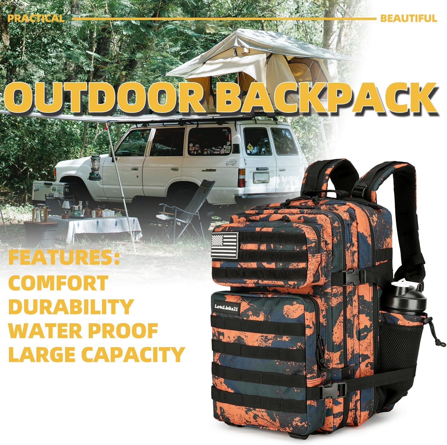 25L Tactical Backpack for Men and Women Military Backpack Small Assault Pack Molle Backpack Bug Out Bag Travel Rucksack Daypack (Mars Camo) - Image 7