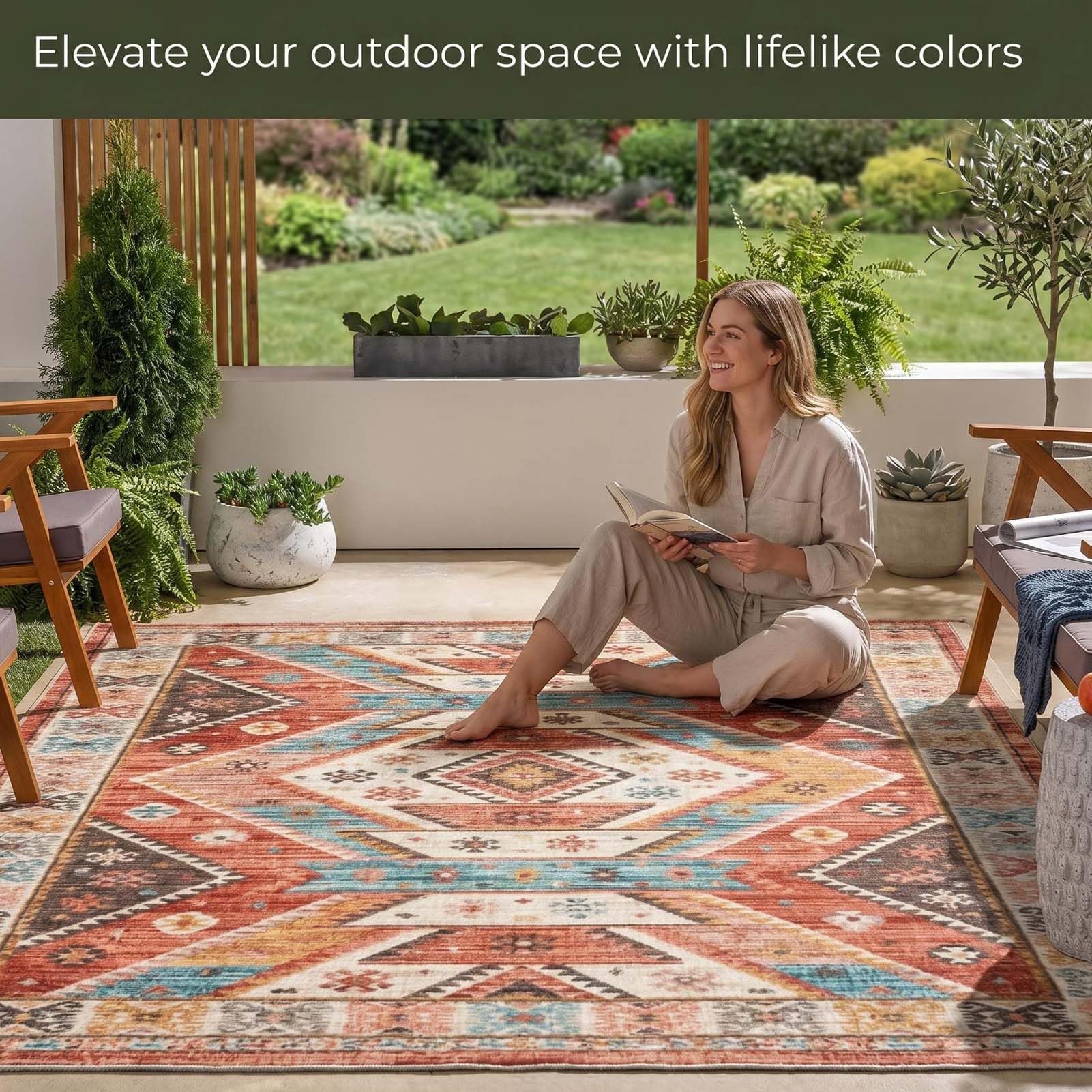 Tapis d'Extérieur, Tapis de Jardin Lavable, Revêtement de Sol Antidérapant, pour Cour, Balcon, Véranda, Camping, Camping-Car, Pique-Nique, Terrasse et Appartement