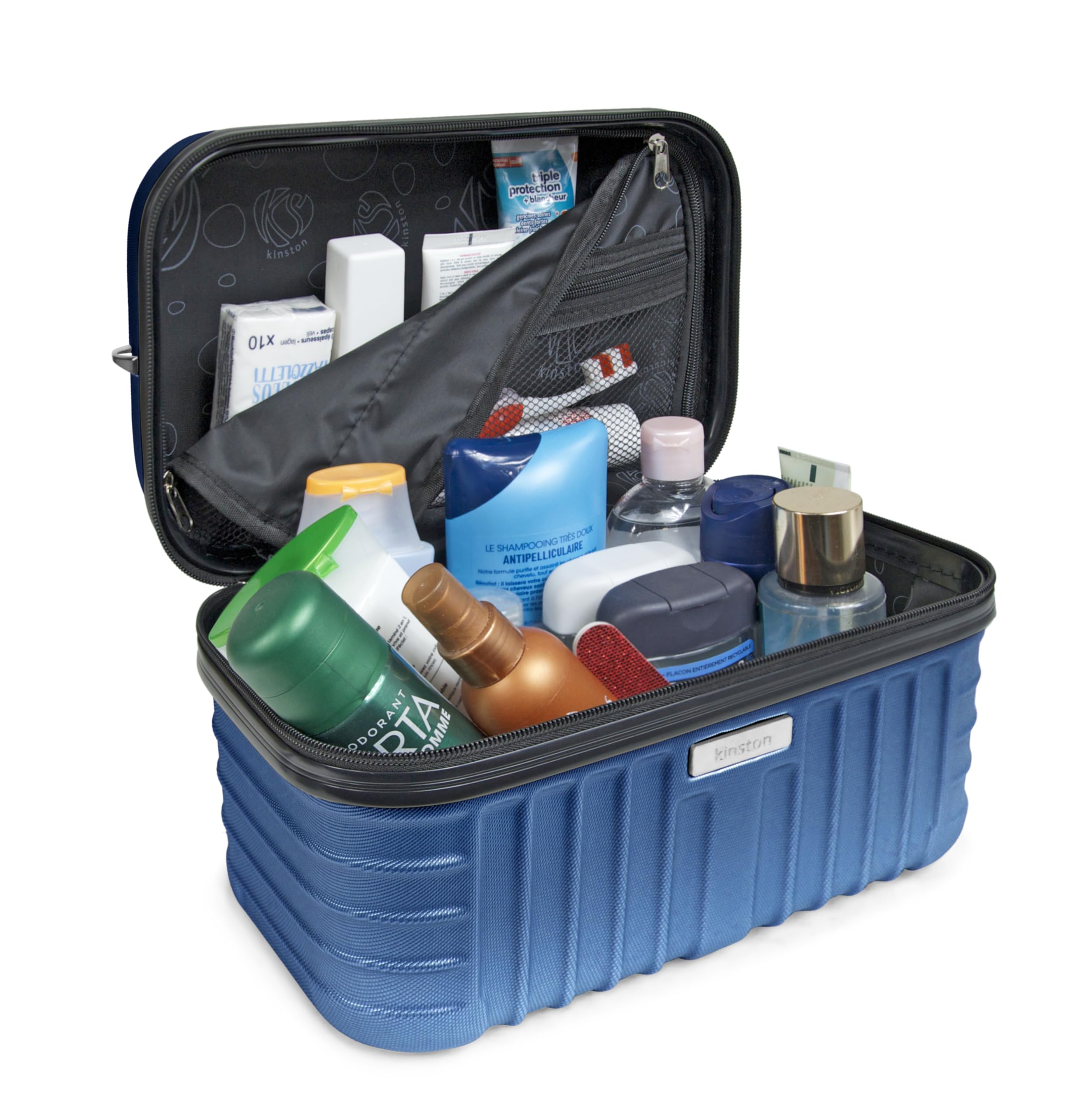 KINSTON Beauty Case Rigido con Tracolla – Borsa da Toilette da Viaggio Donna – Grande Capacità – Scatola Porta Trucco – 32 x 24 x 19 cm – con Manico - Blu scuro