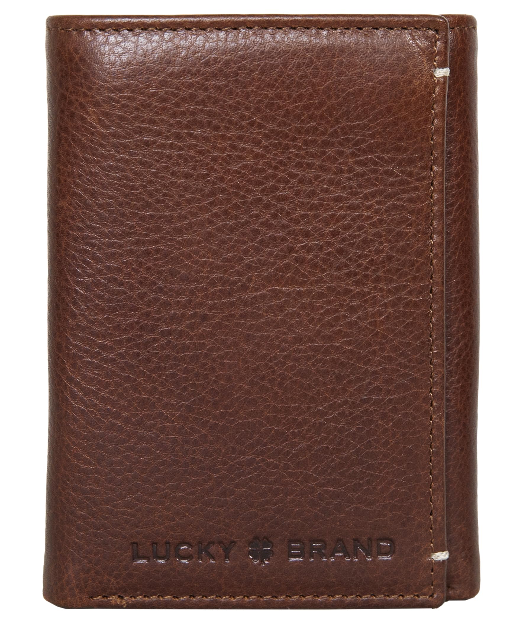 Lucky Brand Men's Embossed Trifold and L-fold Wallet (Available in Cotton Canvas Or Leather), Smooth Leather - Brown, One Size