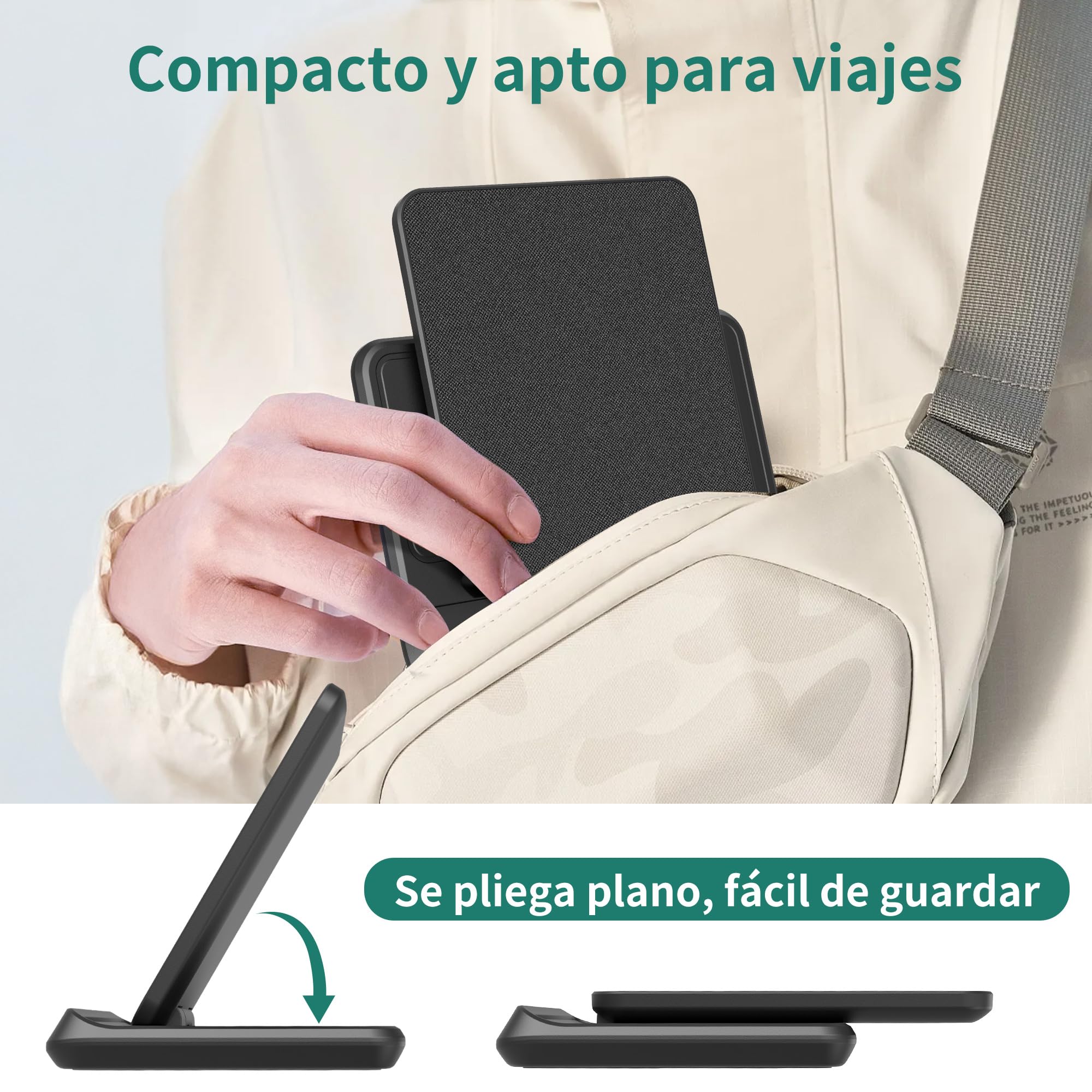 PlusAcc Estación de carga inalámbrica para Kindle Paperwhite Signature Editions (2022 y 2024) y Colorsoft Signature Edition y smartphones, soporte de carga plegable, compatible con iPhone 14 Pro Max