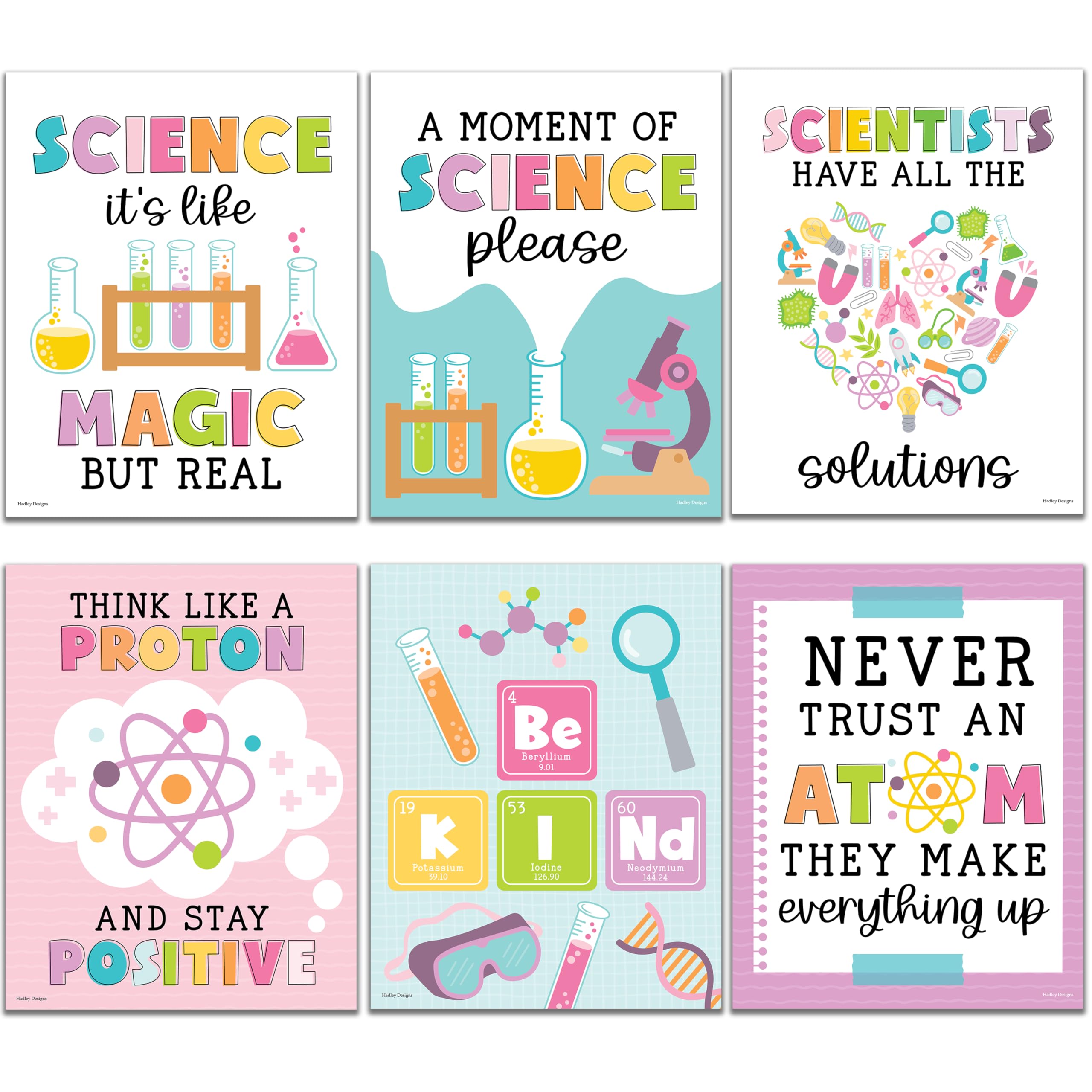 Hadley Designs 6 Science Posters for Classroom Decor – Inspirational and Fun Science Classroom Decor for Elementary & Middle School, Colorful Motivational Wall Art