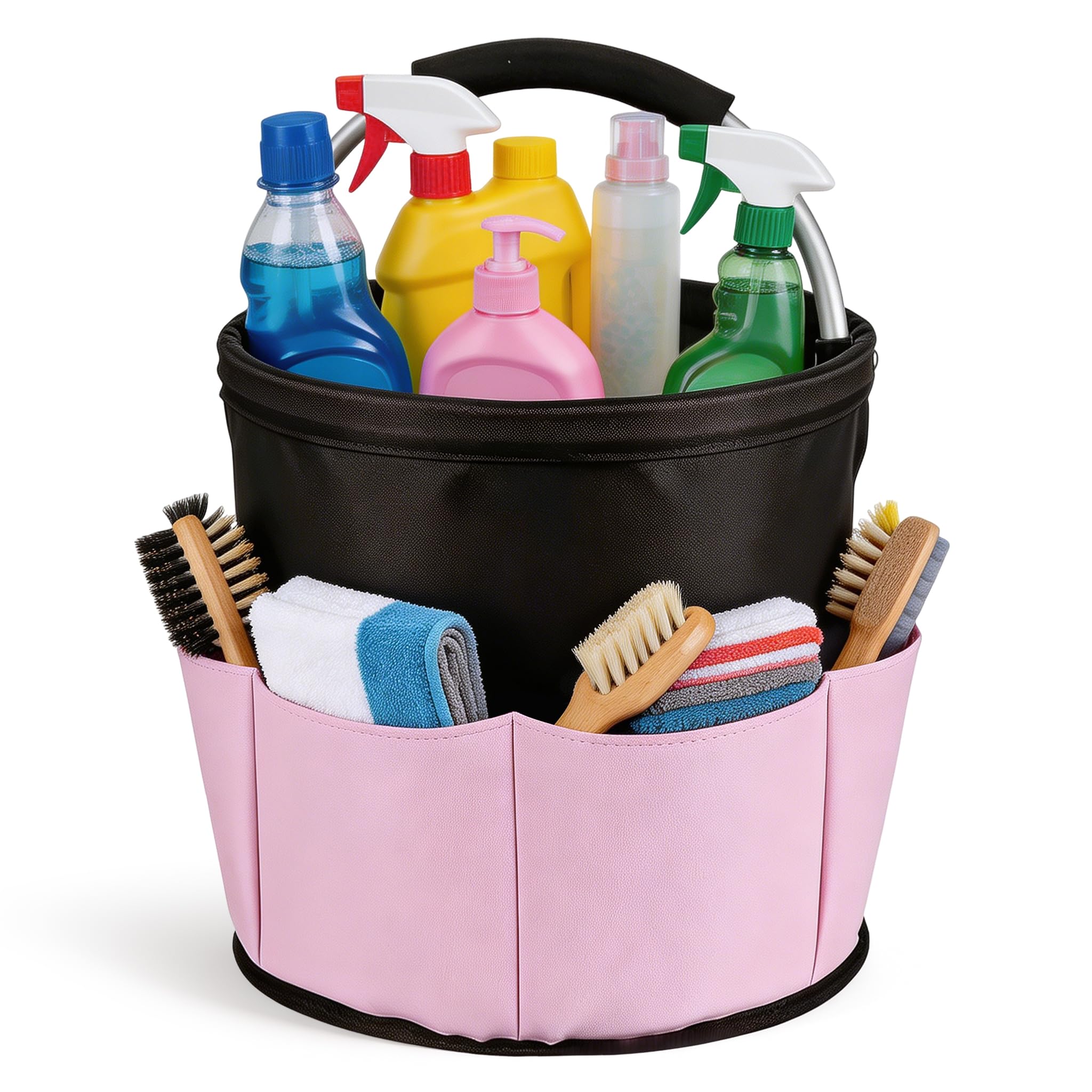 BTBHIHO 17L Cleaning Caddy, Cleaning Caddy With Handle, Portable Collapsible Cleaning Basket With 6 Storage Pockets, Waterproof Handle Basket, Multi-Purpose Storage For Household & Office Cleaning