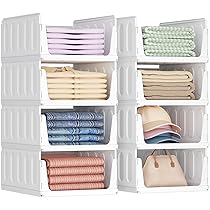 Lifewit Organizer Armadio Interno, Impilabili Contenitori per Vestiti, Contenitori con Cassetti Salvaspazio Estraibile, Scatole Portaoggetti per Cucina, Bagno e Camera da Letto, 24L, Bianco, 8 Pezzi