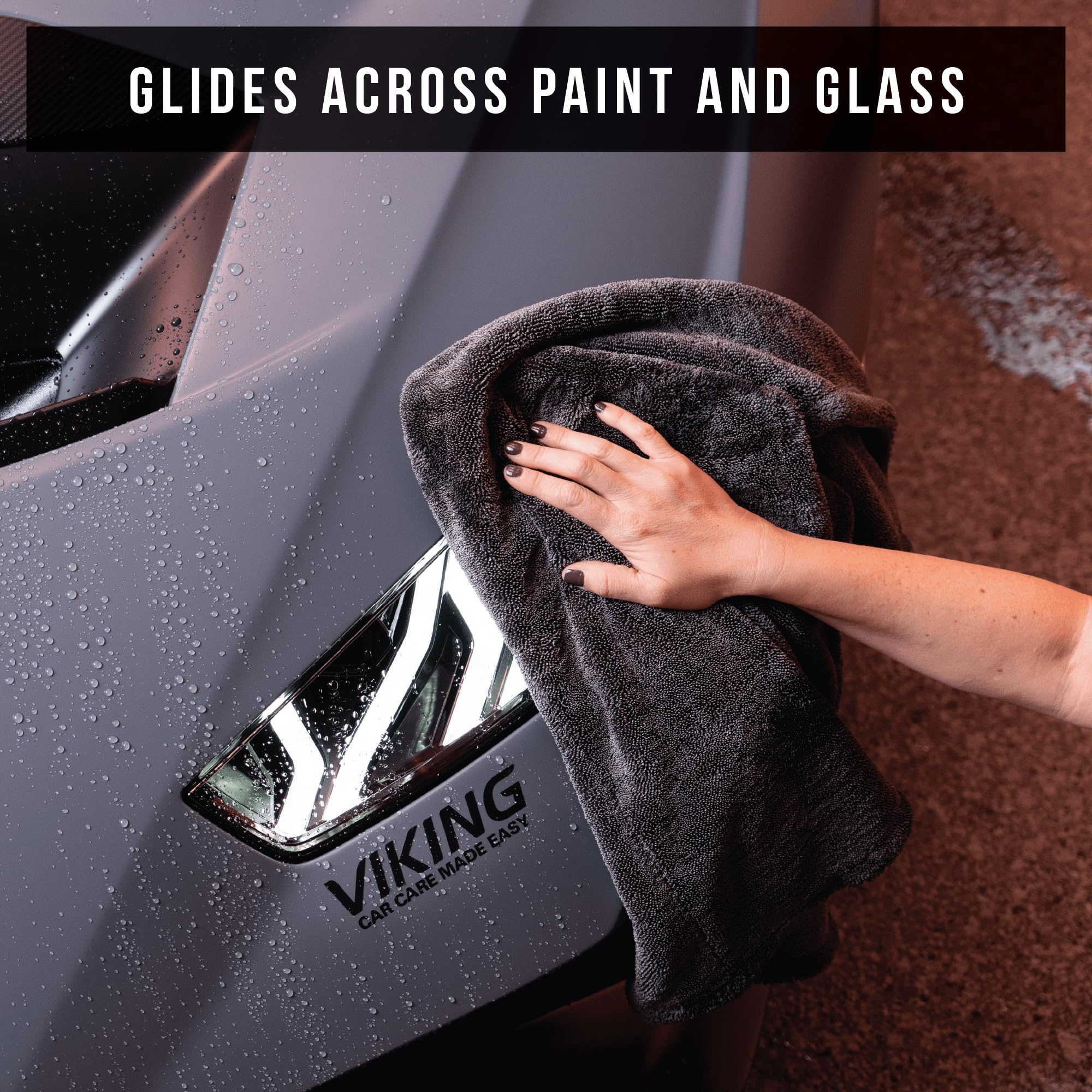 VIKING V+ Toalla de microfibra de alta calidad para secado de automóviles, bucle trenzado, suave y súper absorbente, toalla gruesa de 1200 g/m² para kit de detalles de automóviles, gris, 24 x 36