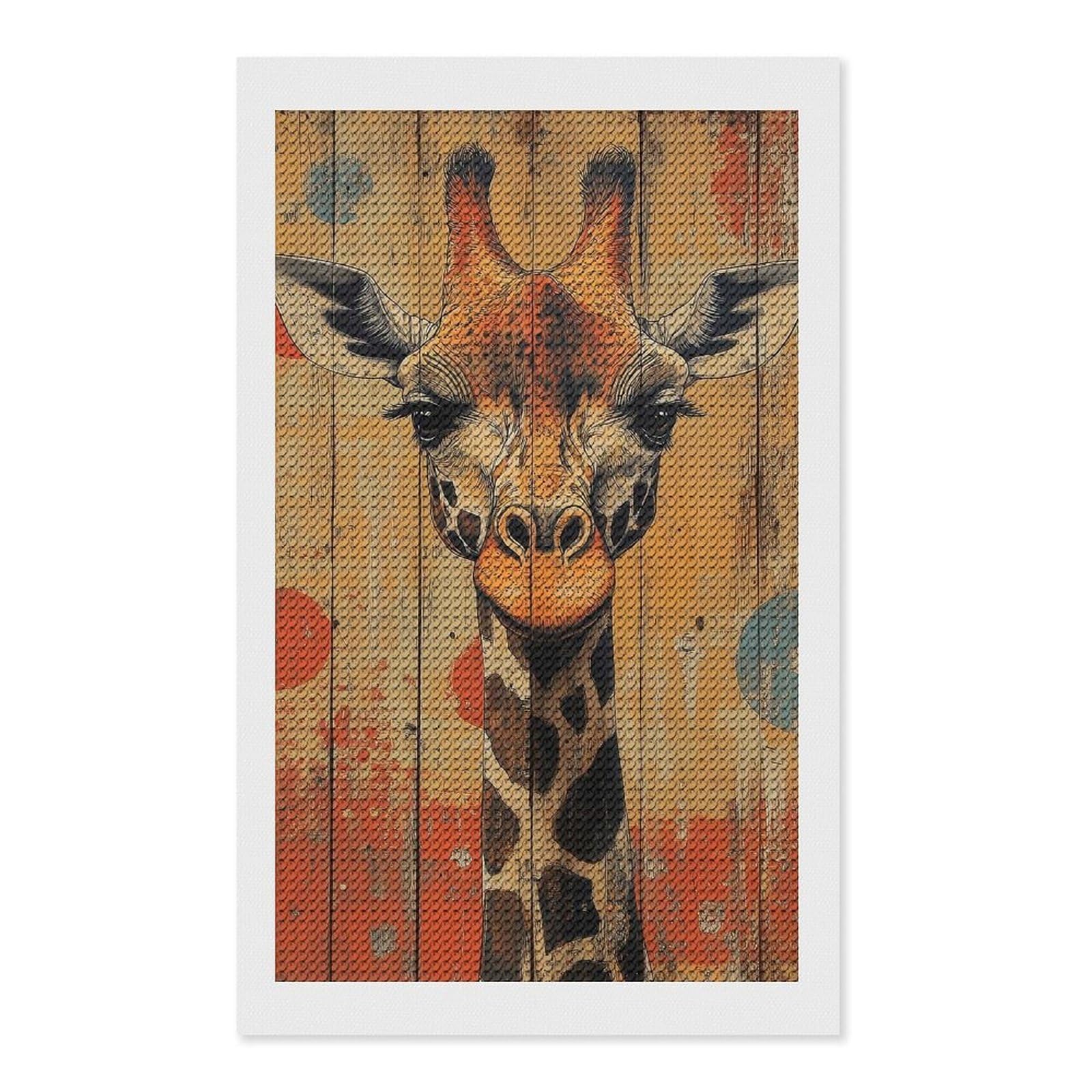 Junmoney Giraffe Portrait on Wood Panel Whimsical Wildlife Art Diamond Painting Set 12"x20", Neat Printed Canvas, with Tool Kit, Bedroom Decor, Gift Idea, Complete Accessories
