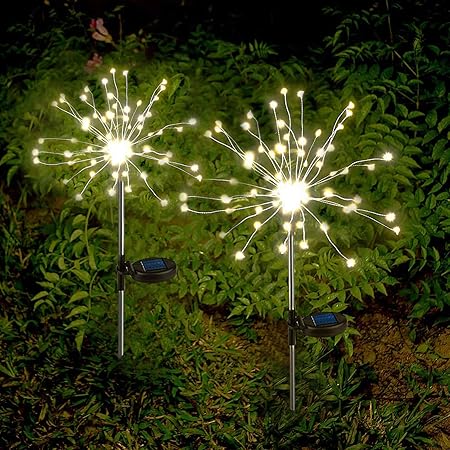 Solar Garden Decorative Lights Outdoor Solar Firework Lights Warm White 105 LEDs Solar Powered String Light with 2 Lighting Modes Twinkling and Steady-ON for Garden, Patio, Yard, Flowerbed, Parties