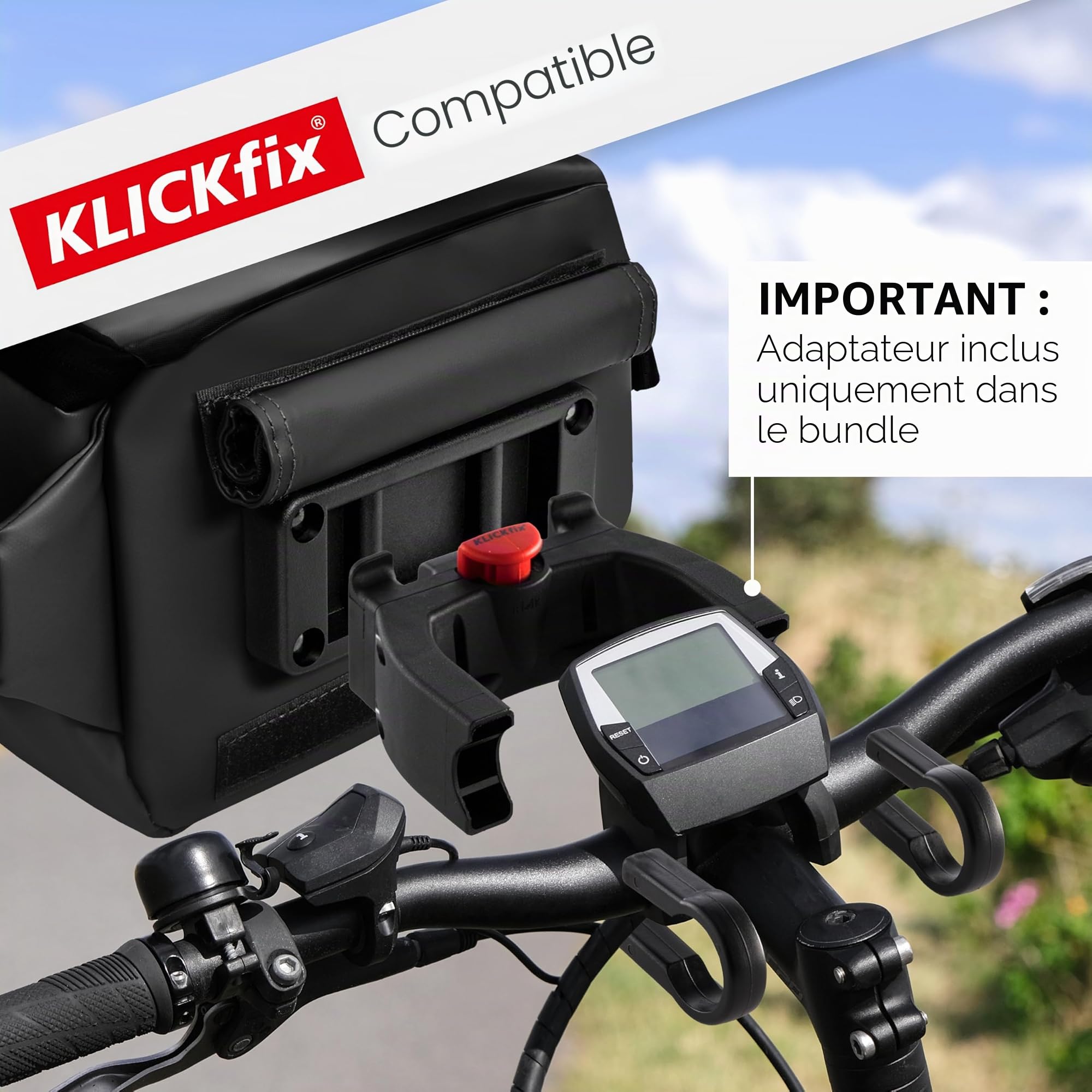 Valkental® - Sacoche de guidon pour vélo Klickfix 3-en-1 Compatible | Inclus compartiment pour téléphone portable et étanche - Convient comme sacoche de guidon et de hanche | Volume de 4L | Sacoche de