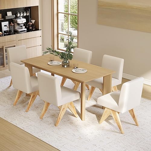 Miniatura 10 de Juego de 2 sillas de comedor modernas de estilo rústico de mediados de siglo, sillas de cocina tapizadas sin brazos con respaldo y patas de madera,