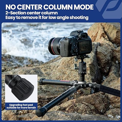 Vista 6 de Fotopro Trípode de fibra de carbono para cámara de 2 libras ultraligero 62 pulgadas trípode de cámara de viaje carga máxima 22lbs X-Aircross 3 gris