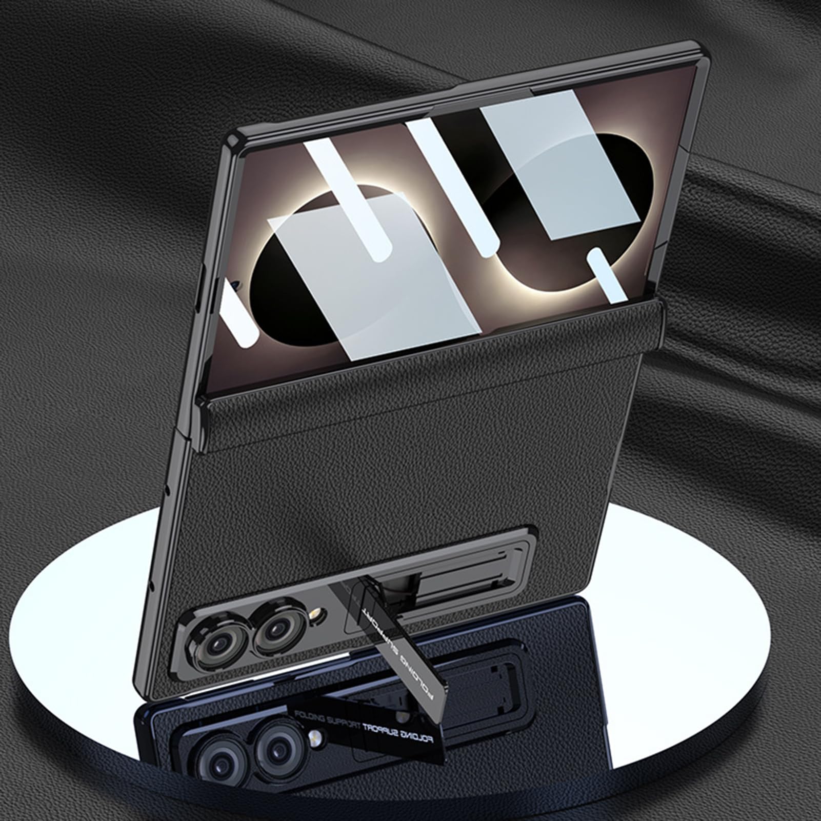 Custodia In Pelle For Samsung Galaxy Z Fold 8, Custodia Protettiva For Schermo In Fibra Di Carbonio Con Supporto Regolabile E Cerniera