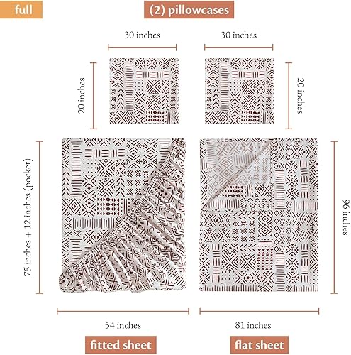 Miniatura 3 de Indigo Ink - Juego de sábanas matrimonial, acogedora ropa de cama geométrica de 4 piezas con fundas de almohada a juego, decoración bohemia para el