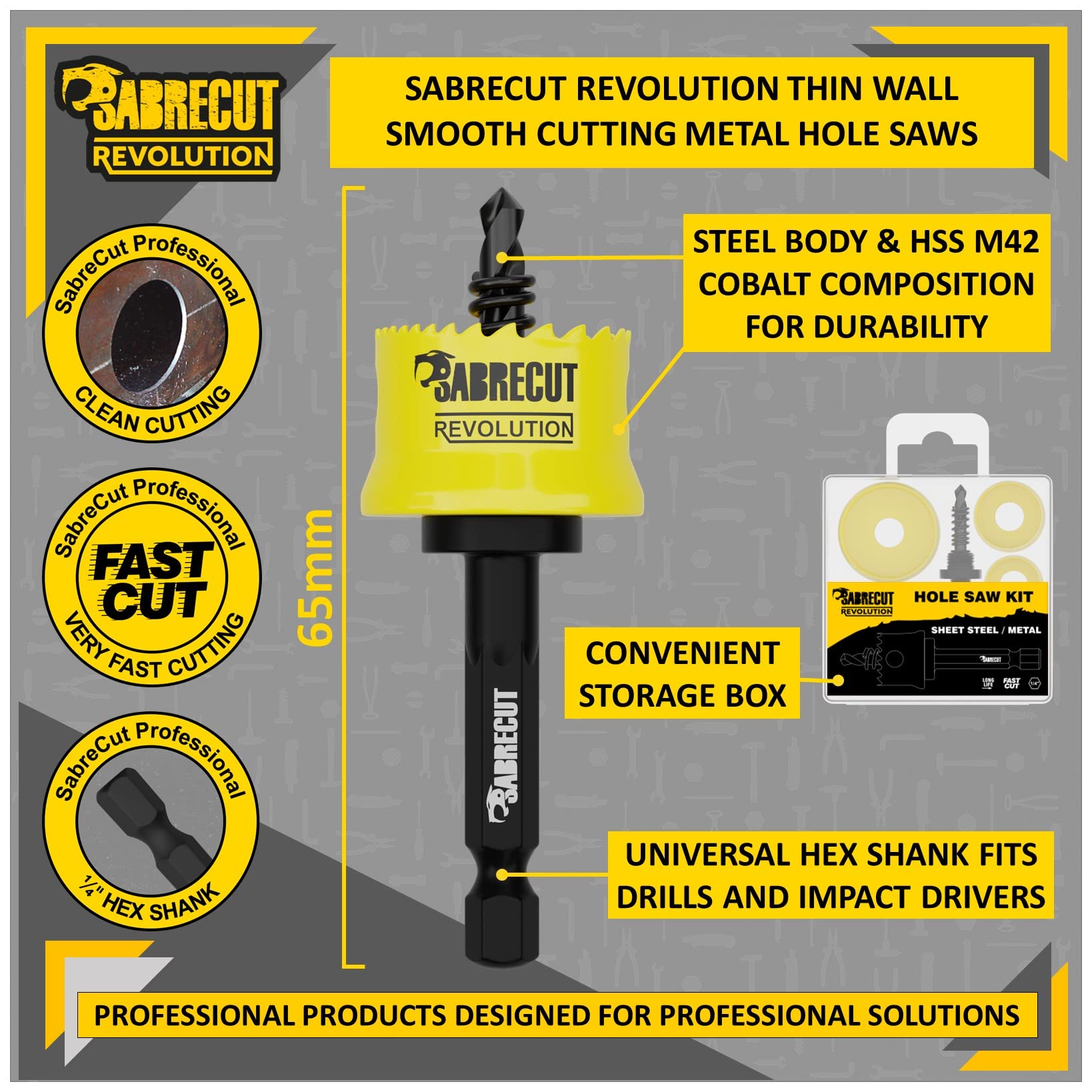 3 x SabreCut HSMK3A 20mm 25mm 32mm High Performance Thin Wall Sheet Steel Hole Saw Kits Feature Steel Body and HSS M42 Cobalt Arbour with Progressive Tooth Profile for Wood Plastic and Steel - Image 3