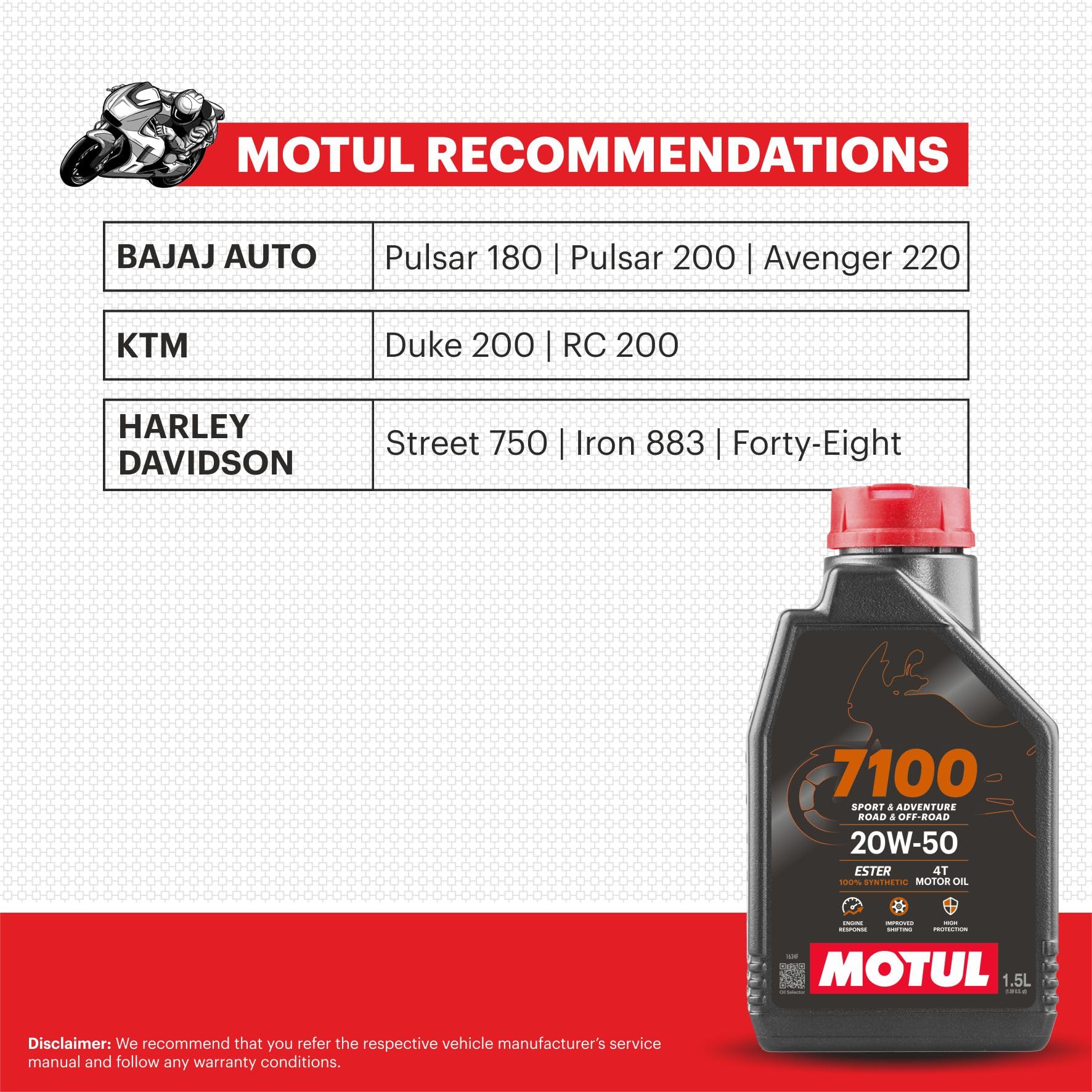 Motul 7100 4T 20W-50 API SN Fully Synthetic Petrol Engine Oil for Bikes (1.5 L) - Image 4 thumbnail
