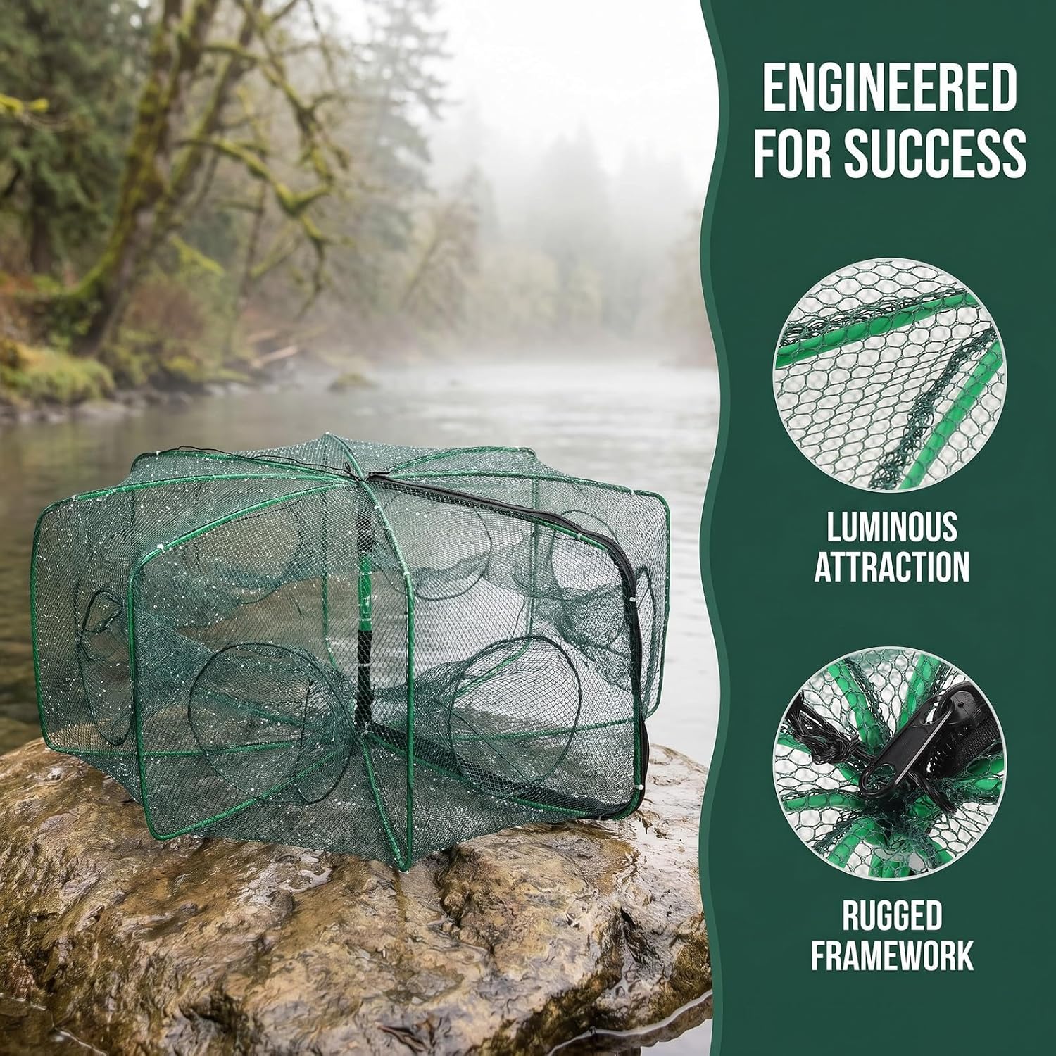 Toddmomy 1 Set Fishing Bait Trap Crab Net - Lobster Shrimp Collapsible Cast Net - 8 Hole Folded Fishing Bait Trap for Fish/Crab/Shrimp/Crawdad
