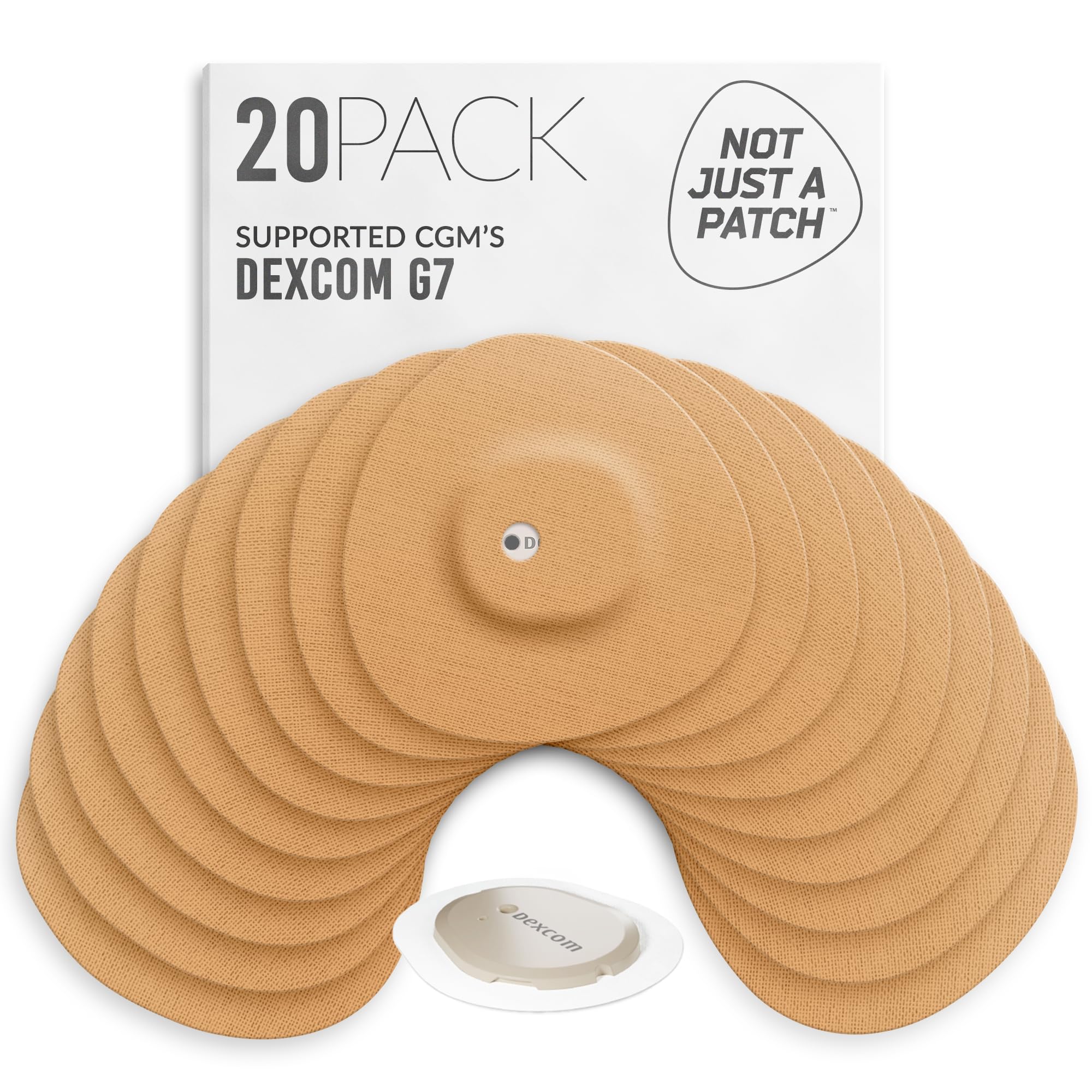 Not Just A Patch Dexcom G7 Adhesive Patches (20 Pack) – Stelo CGM Sensor Patches with Precision-Cut Hole for Ventilation – Beige