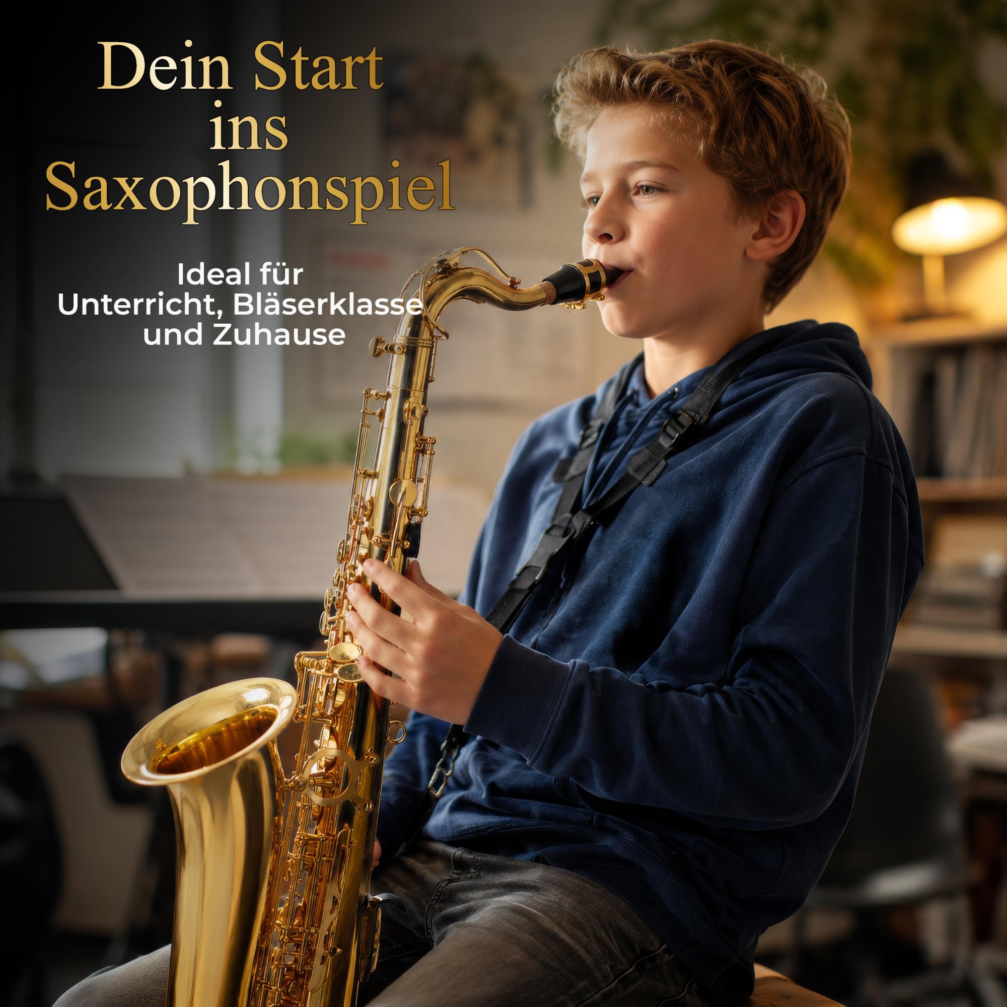 Classic Cantabile Youngstar AS-420 Kinder-Altsaxophon, Eb, Lackiert | Eb-Stimmung, kindgerechte Mechanik, gebogener S-Bogen, Messing, Leichtkoffer mit Rucksackgurten