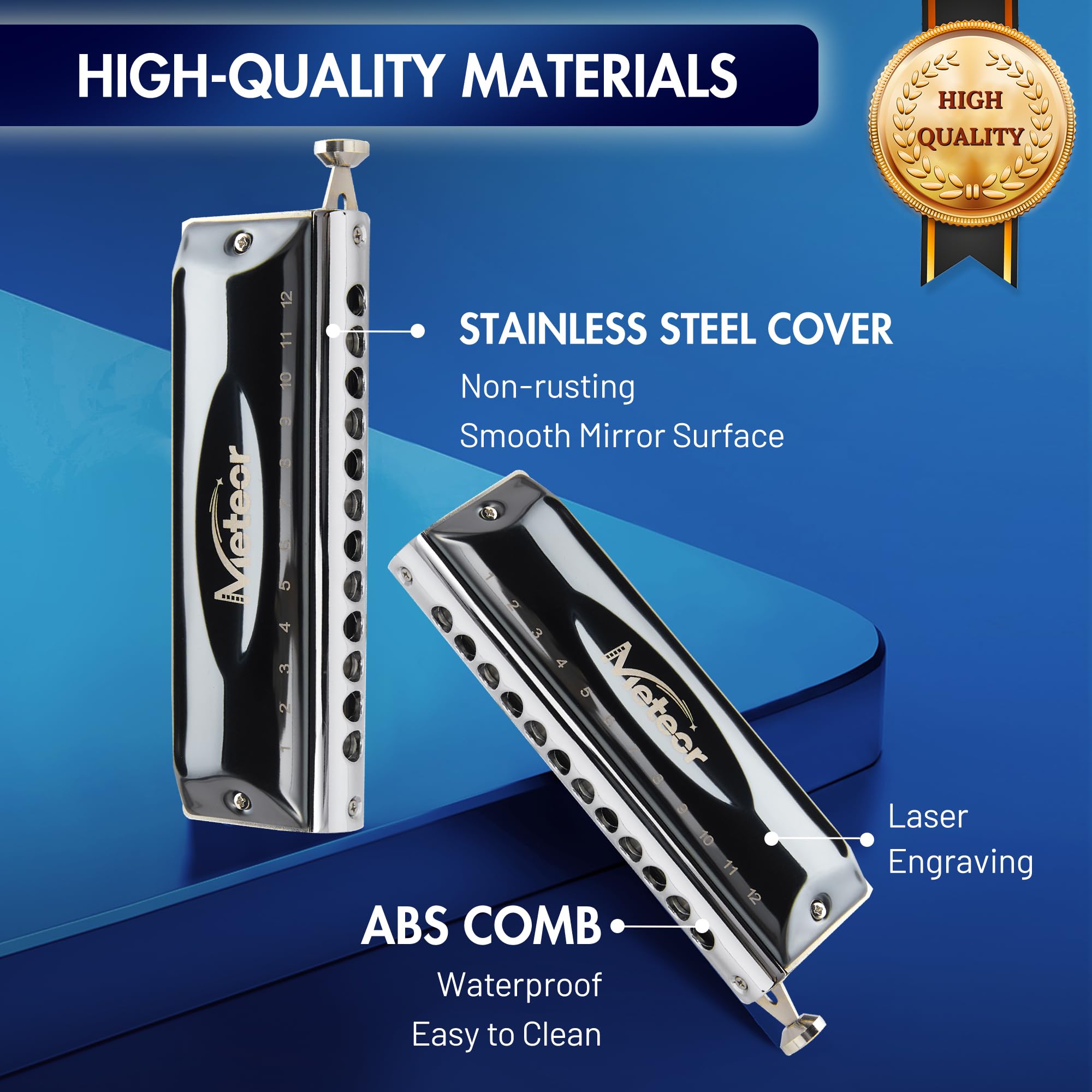 CONJURER Valveless Chromatic Harmonica for Kids Adult Beginners 12 Hole Harmonica C Key Mouth Organ with Brass Reeds,1248-Meteor Key of C - Image 3