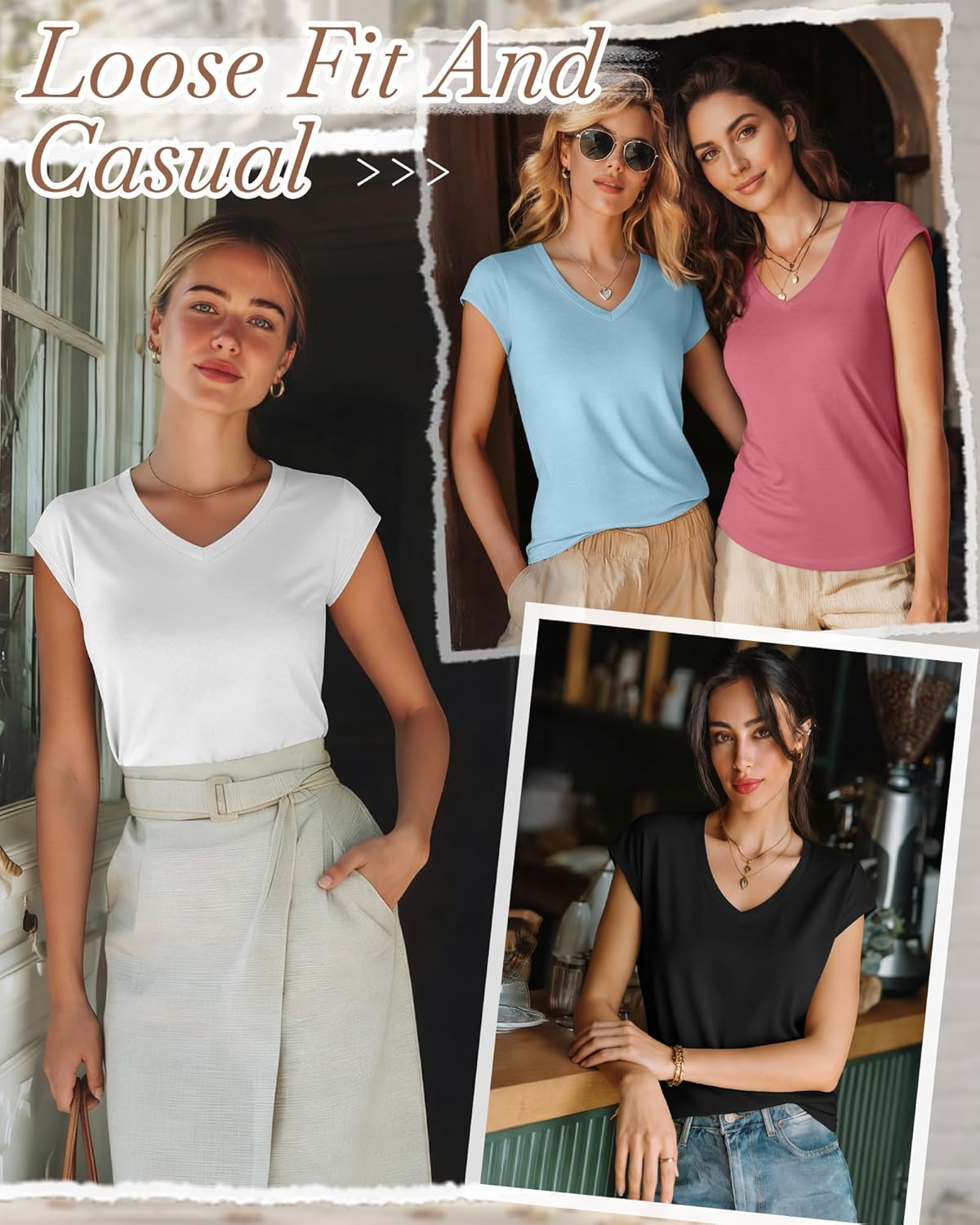 4 Pack Women's V Neck T Shirts Cap Sleeve Tops Trendy Short Sleeve Basic Tees Summer Casual Fashion Clothes - Image 2