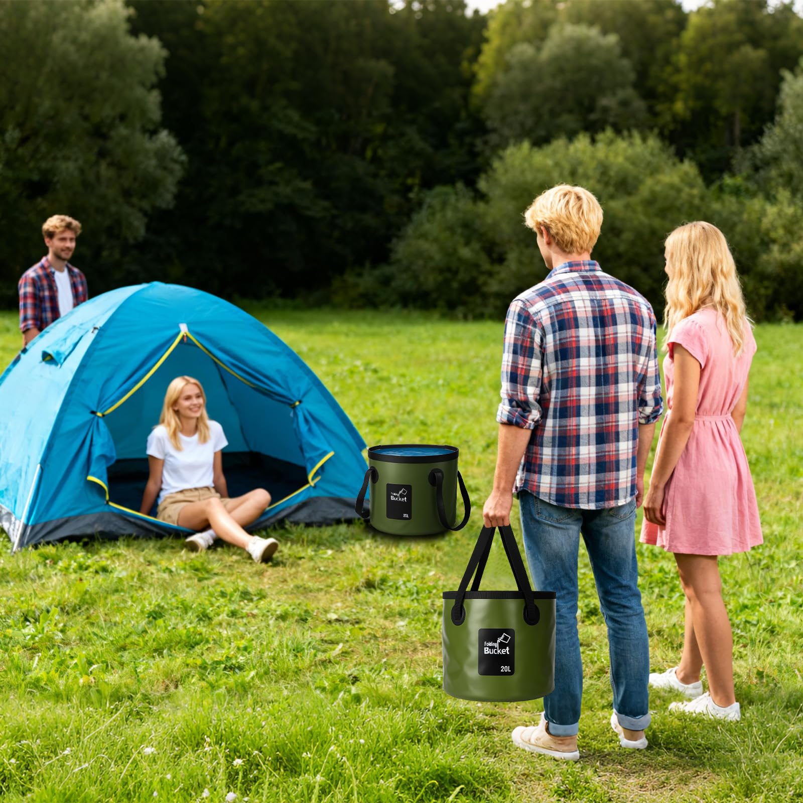 Cubo Plegable de 5.3 galones con asa, contenedor portátil Plegable para almacenar Agua en campamentos, Ideal para Viajes, Senderismo, Pesca, Lavado de Autos, jardinería y Camping