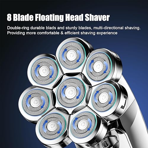 Miniatura 2 de Afeitadoras de cabeza flotantes 8D para hombres calvos, maquinillas de afeitar eléctricas impermeables para cabeza húmeda y seca, cara, piernas y