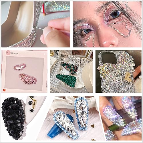 Miniatura 7 de Kit de 5 cajas de diamantes de imitación para arte de uñas, parte trasera plana 3D, gemas de cristal de gelatina, diseño de diamantes para