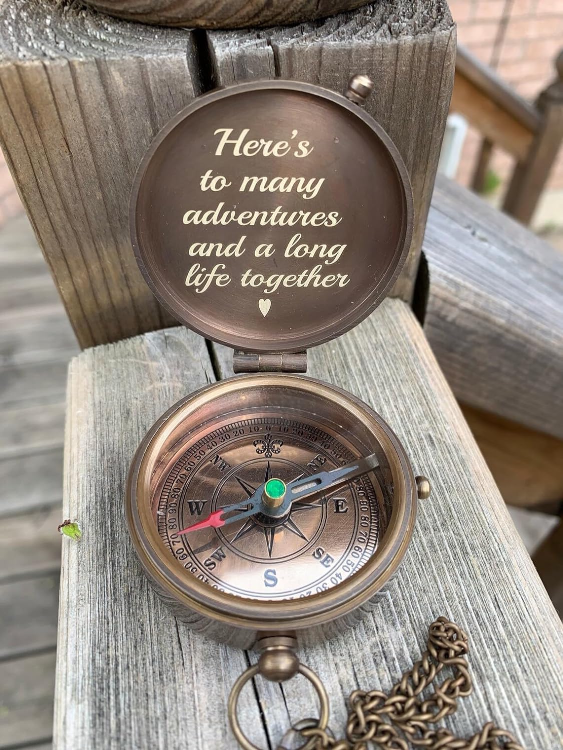 Personalized Brown Pocket Compass Chain with Wood Box Brass Nautical Birthday Gift for Your lovedones 2
