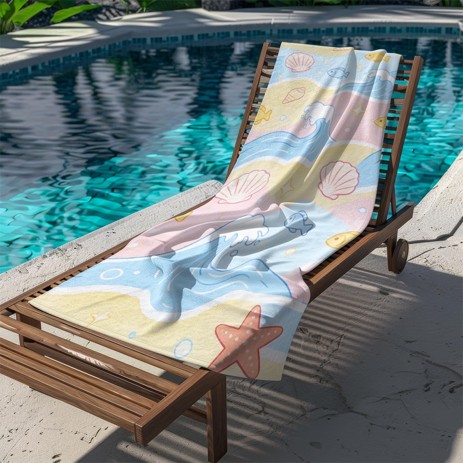 Fouta PlageJaune Bleu Poisson Rose Modèle Surdimensionné avec Diverses Tailles, Respirante et Portable, Parfaite pour Voyages Sorties Piscine et Usage Extérieur Quotidien 90x160 cm