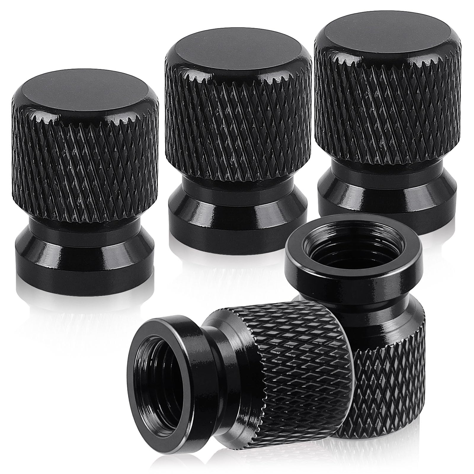 Tire Valve Stem Caps - (5 Pack) Aluminum Alloy Car Tire Caps, for Car Truck Motorcycle Bike. (Black)
