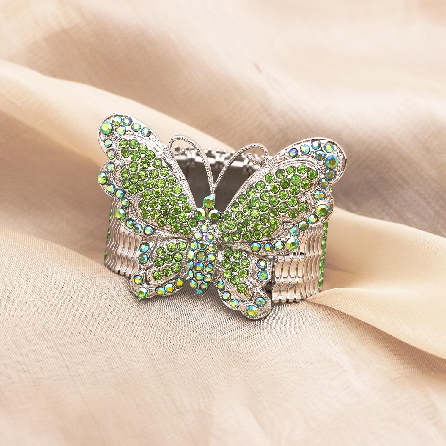 Elegant Wedding Bridal Austrian Crystal Butterfly Shaped Stretch Bangle Elastic Brides Bridesmaid Bracelet Jewelry for Women - Image 4