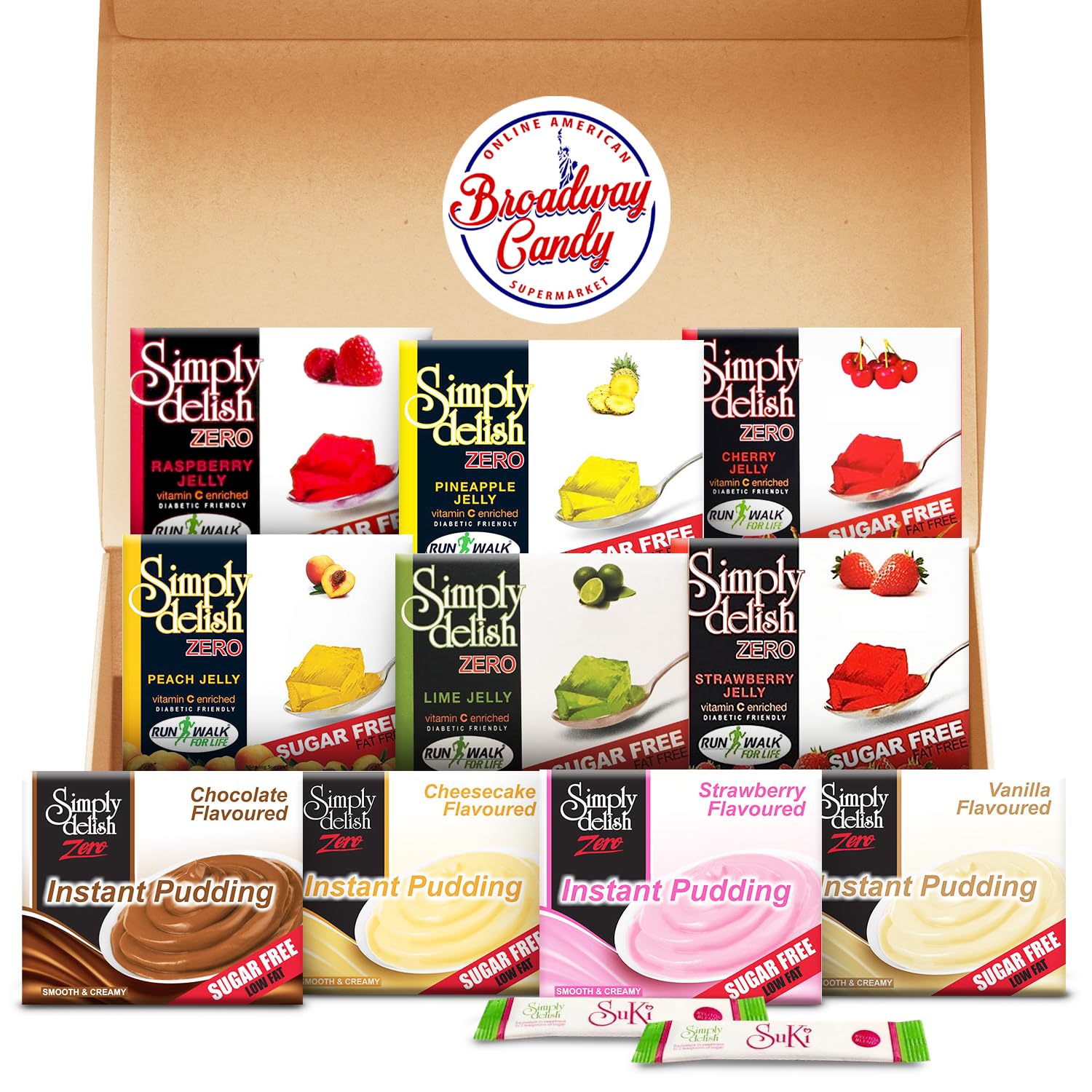 Simply Delish Sugar Free Jelly & Pudding Variety - | 10 Pack by Broadway Candy | Fat-Free, No Preservatives | Suitable for Diabetics
