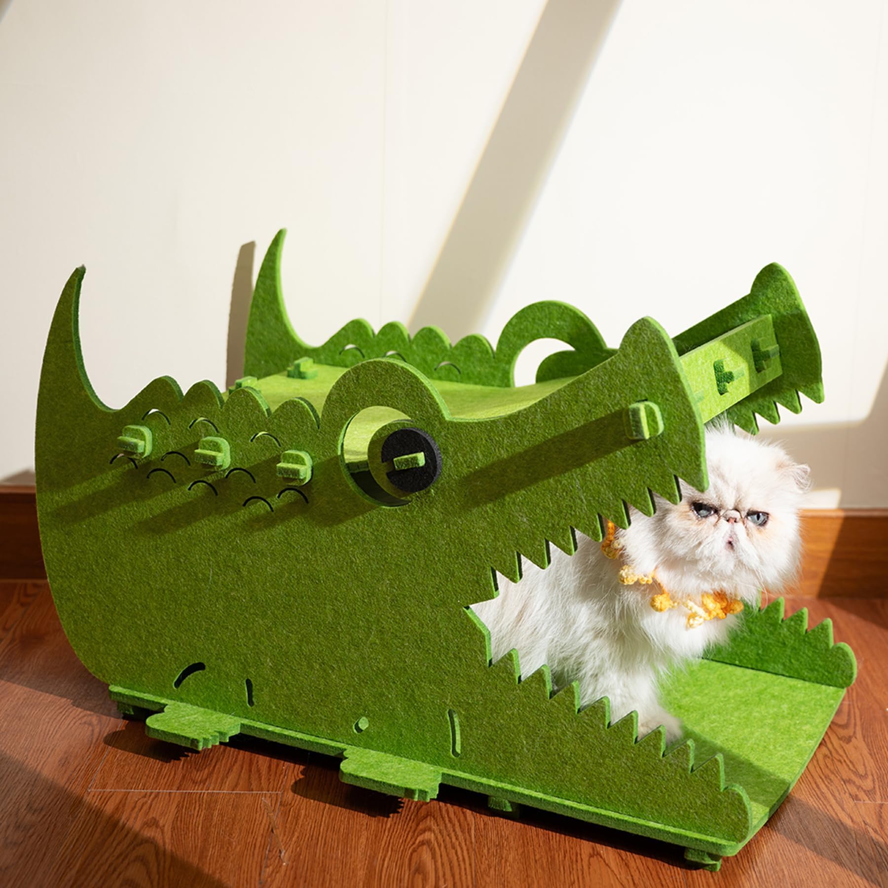 Cat Bed House Cave, for 25 LBs Indoor Cats, Large Cute Crocodile Felt Pet Perch, Scratcher Washable Kitten Playhouse, Enclosed Small Dogs Puppy Nest,