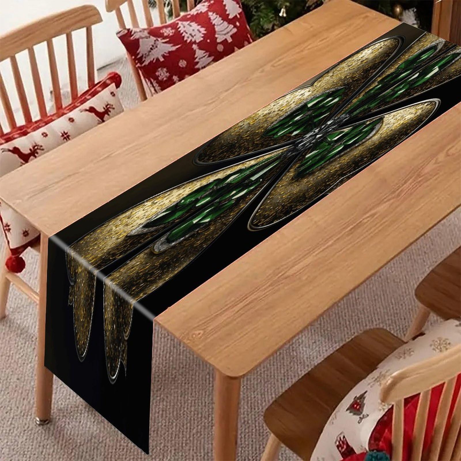 Golden Decoration Table Runner Modern Art Farmhouse Linen Table Runner Dresser Scarf Seasonal Kitchen Dining Table Decoration Dresser Scarves for Home Party Decor 13x70 Inch