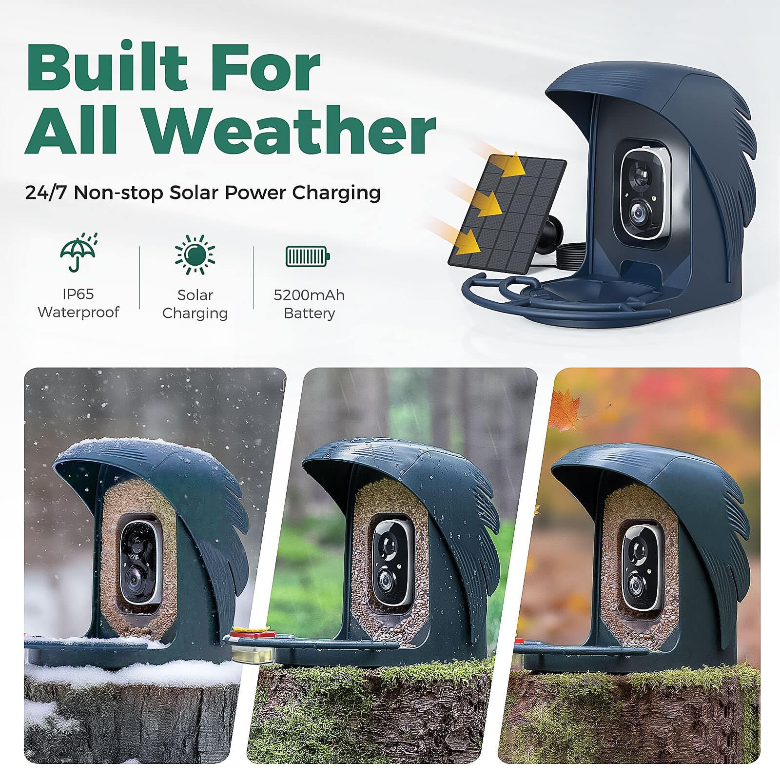 Comedero inteligente para pájaros con cámara, cámara de observación de aves alimentada por energía solar para exteriores, detección de movimiento de captura automática 2K HD con identificación